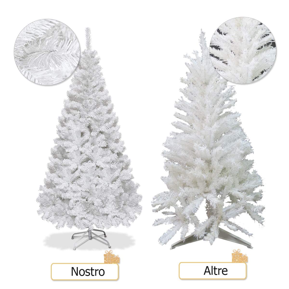 DREAMADE Albero di Natale Artificiale Albero folto in PVC con Supporto in Metallo e Piedi Bianco, Vari Dimensioni (2,1M)