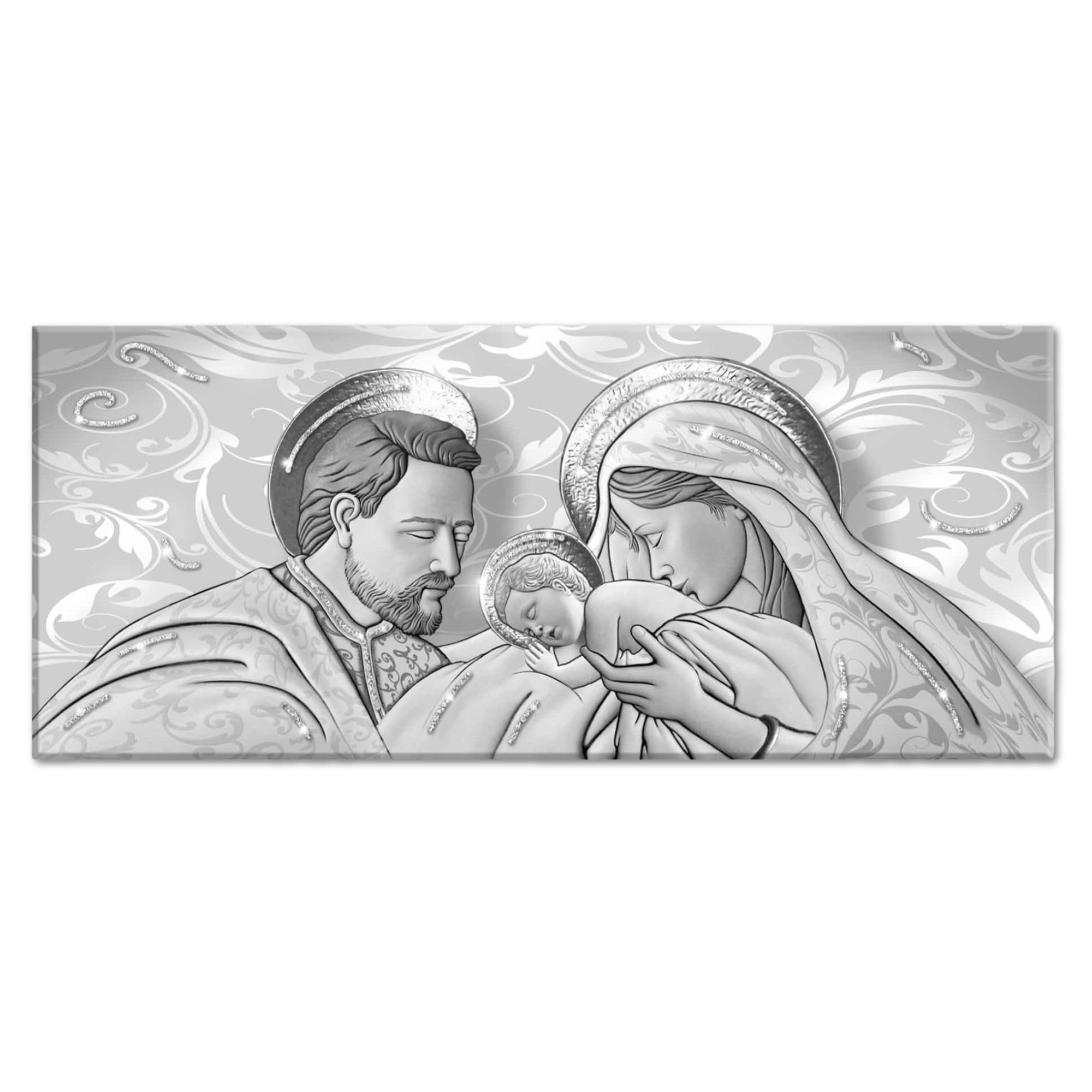 Lupia - Quadro Moderno Sacra Famiglia, su tela poliestere con brillantini Glitter, Natività BRILLANT 52x122 cm THE KISS SHABBY GREY, Adatto per Soggiorno e capezzale Camera da Letto, Grigio