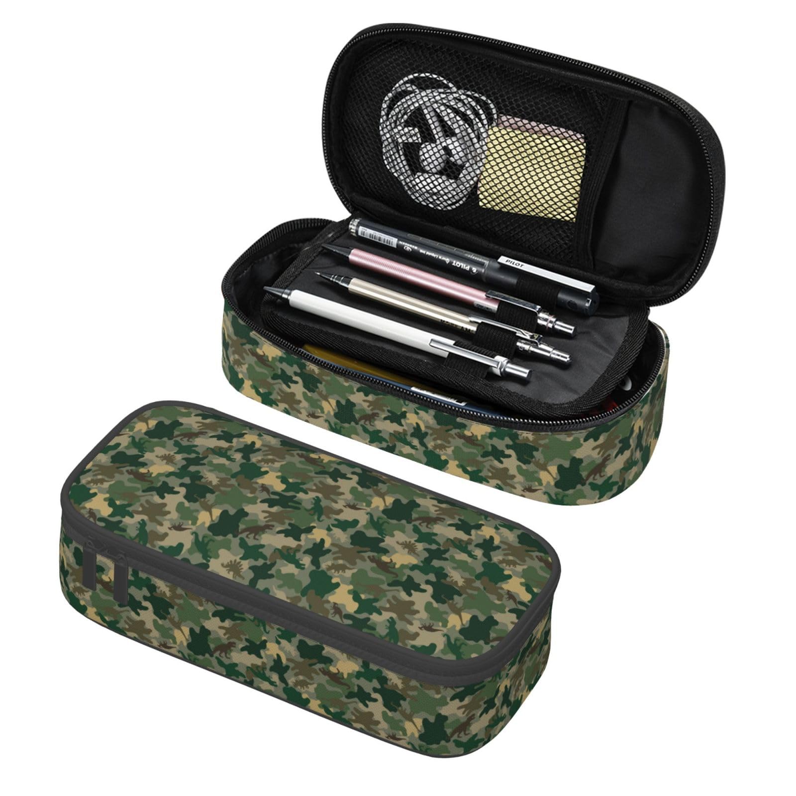 GardEssere Dinosaur Large Pencil Case Big Capacity Cute Pencil Box Pouch with Zipper Lightweight Pencil Case for Girls Boys Kids for School Office Camo Green — image 1