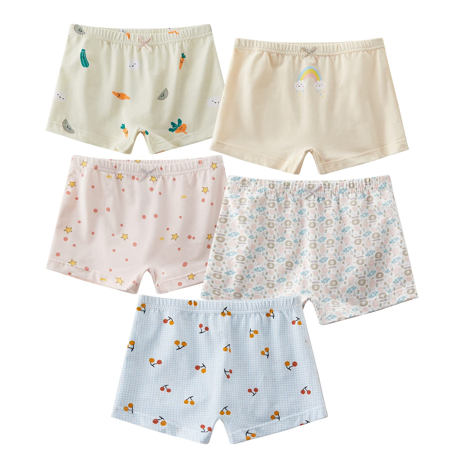 5 Pack Little Girls' Knickers Comfortable Stretch Cute Cotton Underwear Boxer Hipster Size 2-12 Years