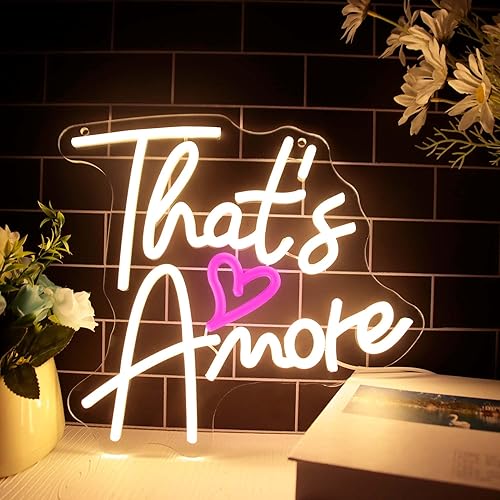 Letrero de neón con texto en inglés "That's Amore", letrero de neón LED regulable para boda, telón de fondo de boda, letrero de neón USB para