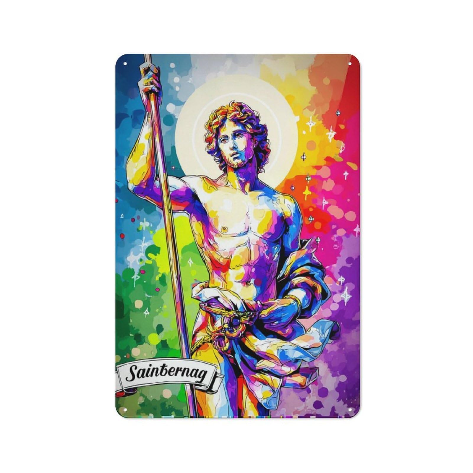 Junmoney Colorful Saint Iconography Modern Retro Metal Wall Decor 30X20cm, Metal Wall Sign For Loft, Studio, Office Or Creative Room