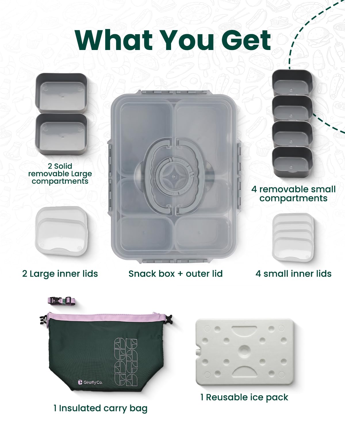 Caja de aperitivos portátil, gris, sólida