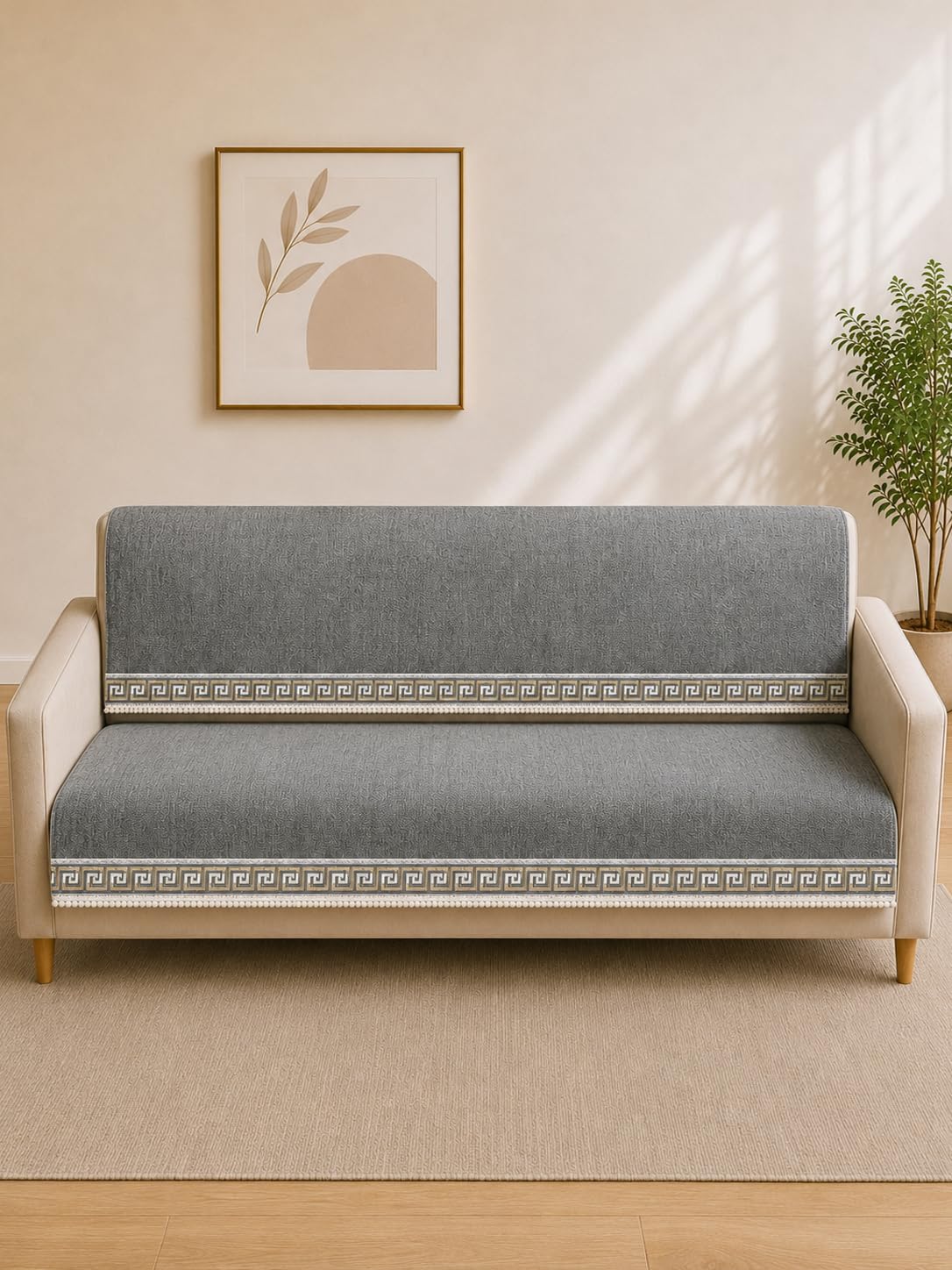 Clasiko Suede Velvet Sofa Mat 3 Seater Back & Seat | Regal – Slate Grey | Anti Skid & Machine Washable Sofa Cover Protector-image-3