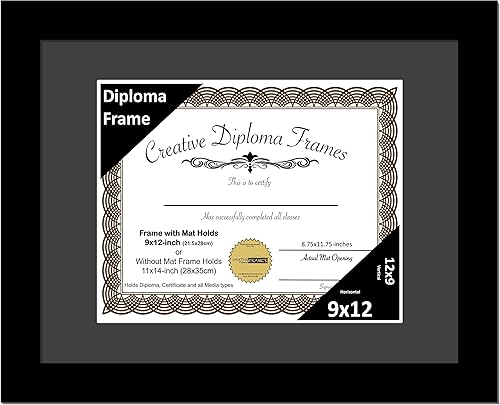 Vista 65 de Creative Picture Frames Marco de diploma negro clásico de 12 x 16 pulgadas con paspartú negro con caballete de vidrio y ganchos de pared instalados