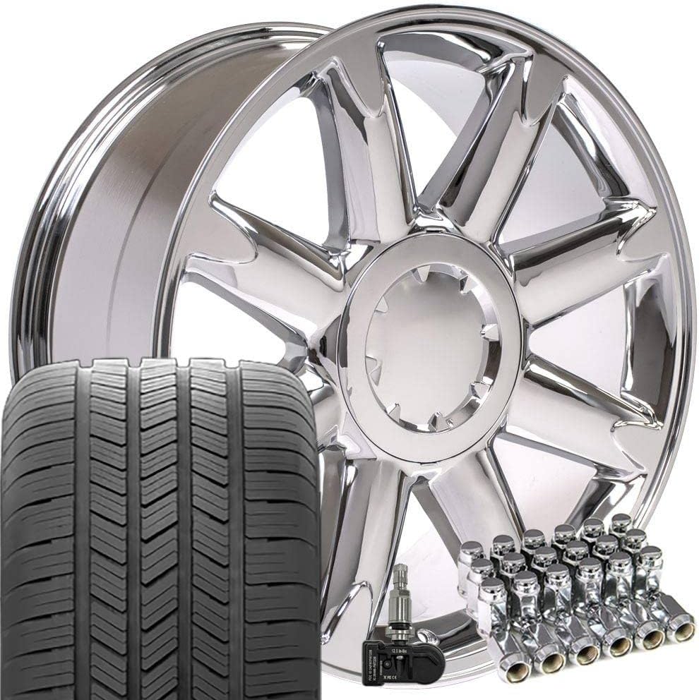OE Wheels CV85 20 Inch Rims and Tires Fit Yukon Denali Style 6x139.7 20x8.5 Chrome - Hollander 5304 - Eagle LS-2 275/55-20 (Set of 4)