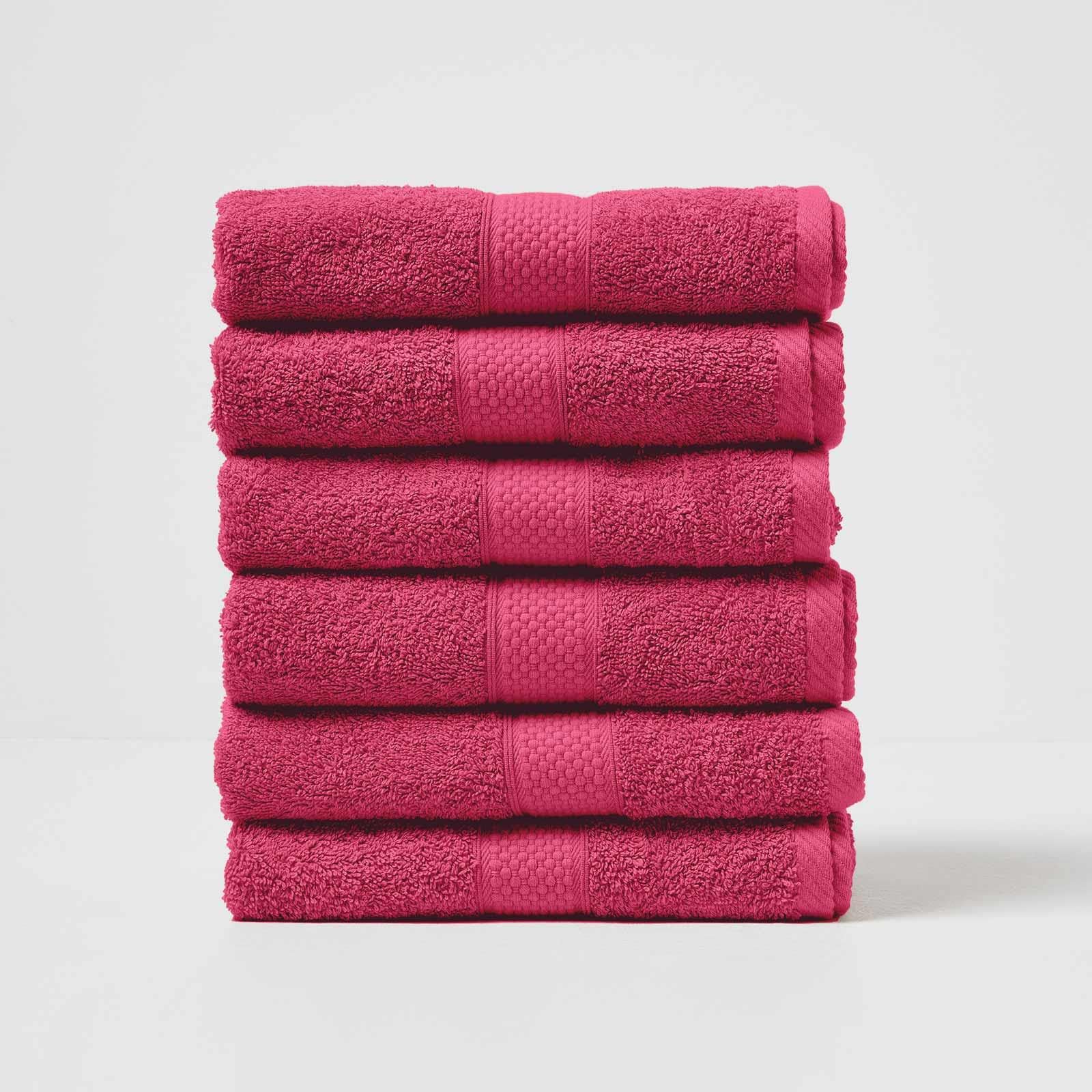 HOMESCAPES Raspberry Pink Turkish Cotton Set of 6 Hand Towels Super Soft Thick & Absorbent 500 GSM Towel Heavy Weight for everyday Luxury