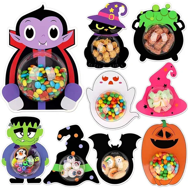 36 Set ​Halloween Candy Holder Cards with Clear Dome, ​Halloween Treat Boxes, Candy Servers,Ghost/Pumpkin/Bat Design,DIY Trick or Treat Party Favors for Kids, Classroom Prizes ,Family Gatherings(Candy Not Included)