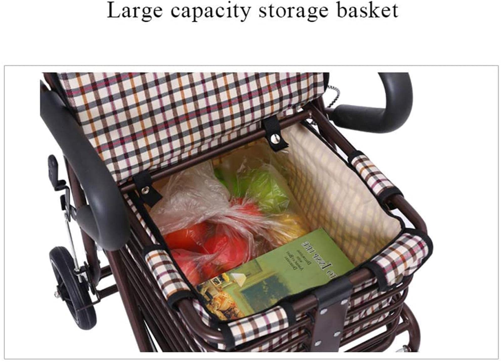 Rollator Walker - Carrito de la compra para ancianos, andador, casual con asiento, plegable ajustable de tres pasos, cuatro ruedas de alta capacidad
