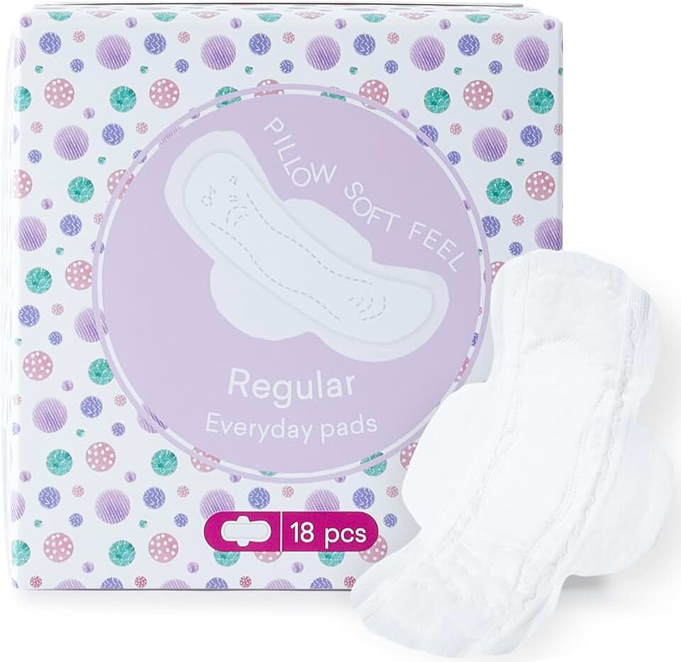 PurComfy Almofadas de menstruação para adolescentes com asas para adolescentes, absorventes higiênicos de algodão orgânico para meninas adolescentes 9-14, adolescentes regulares, 18 CT