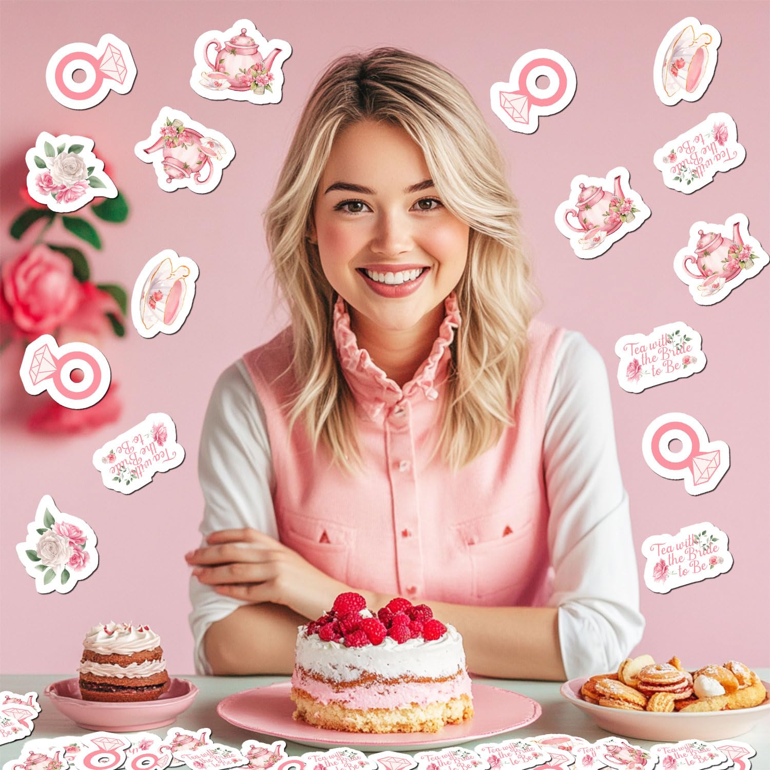 Confeti para fiesta de té, tiempo para el té con la futura novia, confeti, taza de té, tetera de papel, diseño floral rosa, decoración de mesa de despedida de soltera, para una novia que está