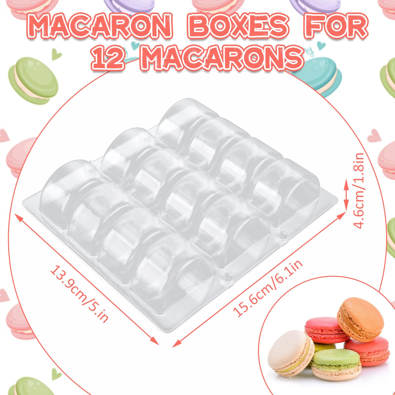 GBACHOOSE 30PCS Macaron Boxes for 12 Macaron Packaging for 12 Plastic Macaron Storage Containers Macaroon Packaging Display Trays for Cookie, Wedding, Party Gifts