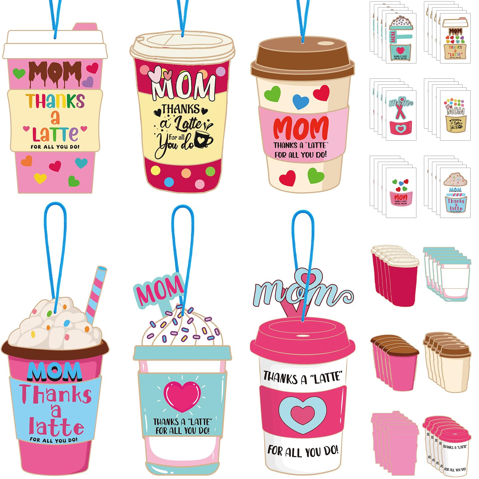 ReliThick 30 Sets Mother's Day Craft Mom Thanks a Latte DIY Crafts Gift Make Your Own Mother's Day Craft Gift Classroom Game Party Favor Fun Activities
