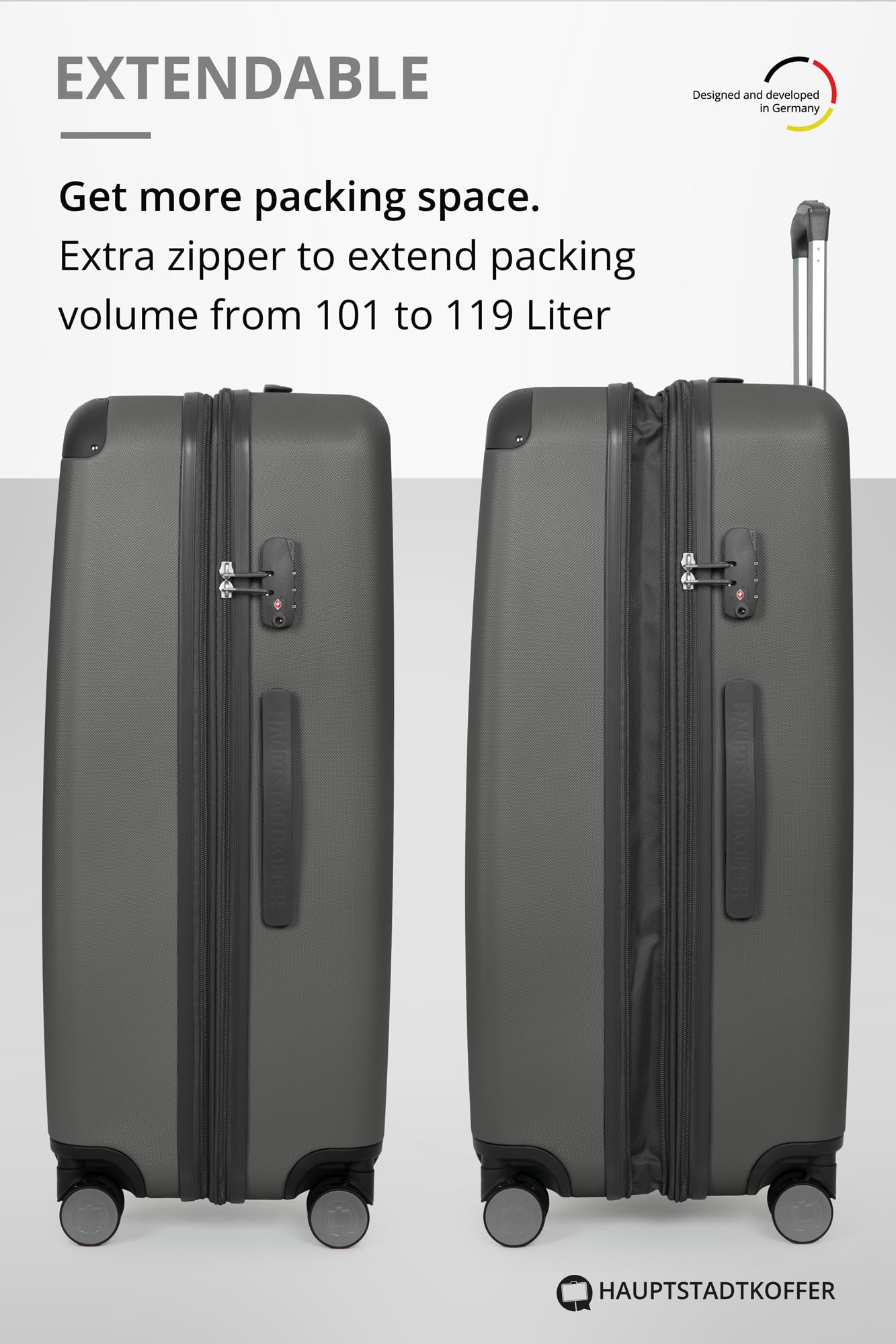 HAUPTSTADTKOFFER - Spree - Maleta rígida, Trolley expandible, Equipaje de Viaje, 4 Ruedas Dobles, TSA, 65 cm, 74 litros, Champán — view 467