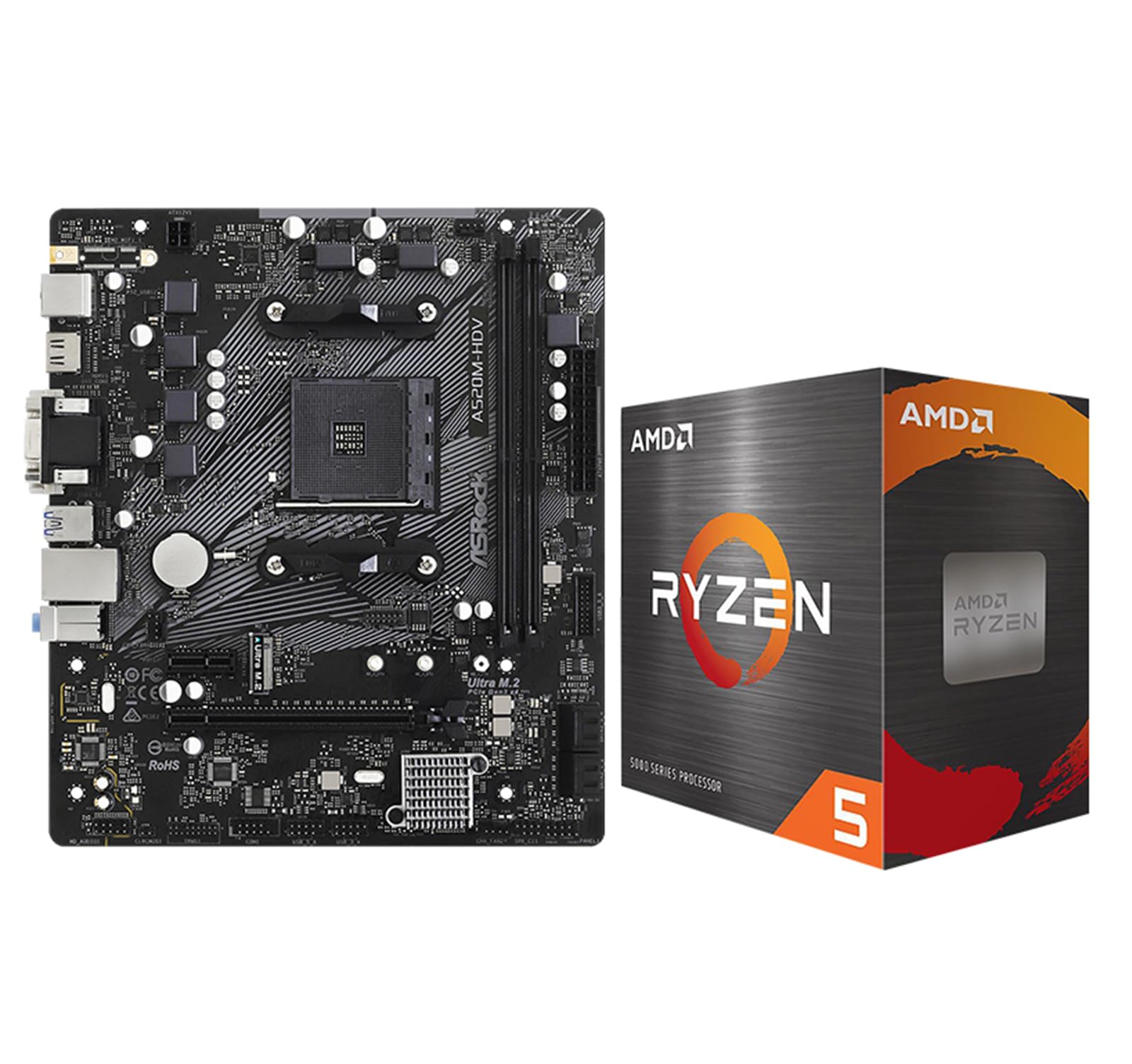 MICRO CENTER AMD Ryzen 5 5500 Desktop Processor with ASRock A520M-HDV AM4 DDR4 Motherboard