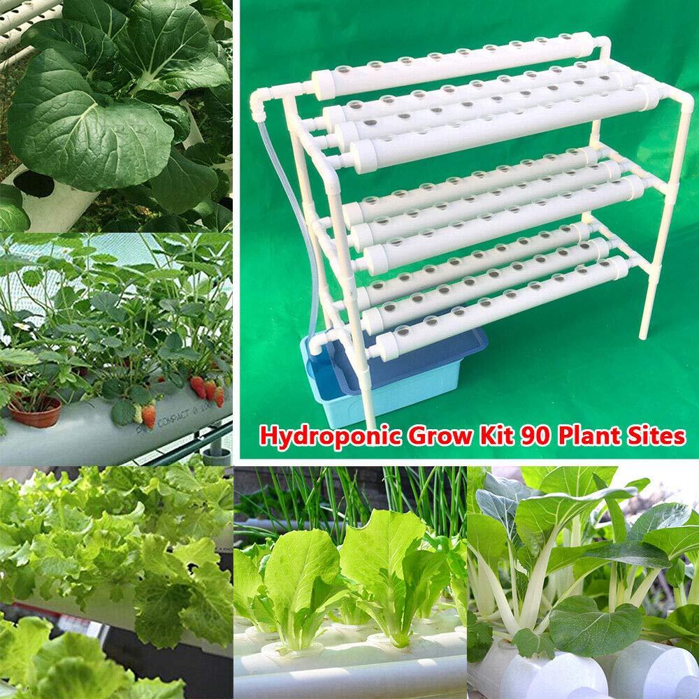Kit de culture hydroponique 90 sites 3 plantes couchées PVC 10 tubes Système de jardin pour légumes