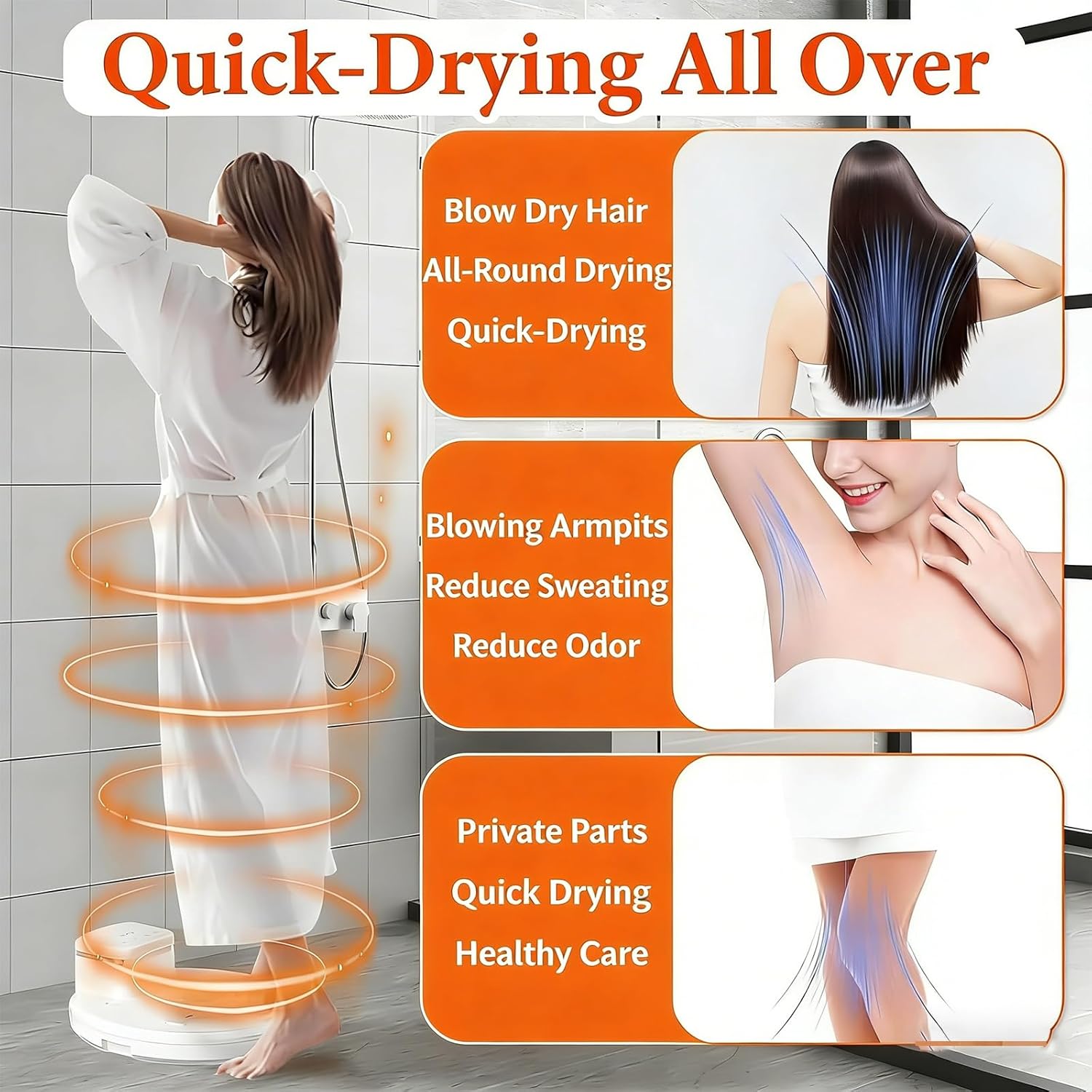 Shower dryer，Portable Full Body Heater & Dryer Multi-Functional After Shower, 2500w Fast Heating, Nano Ionic Speed Settings, 150kg Capacity, for Home Gym Spa full body dryer