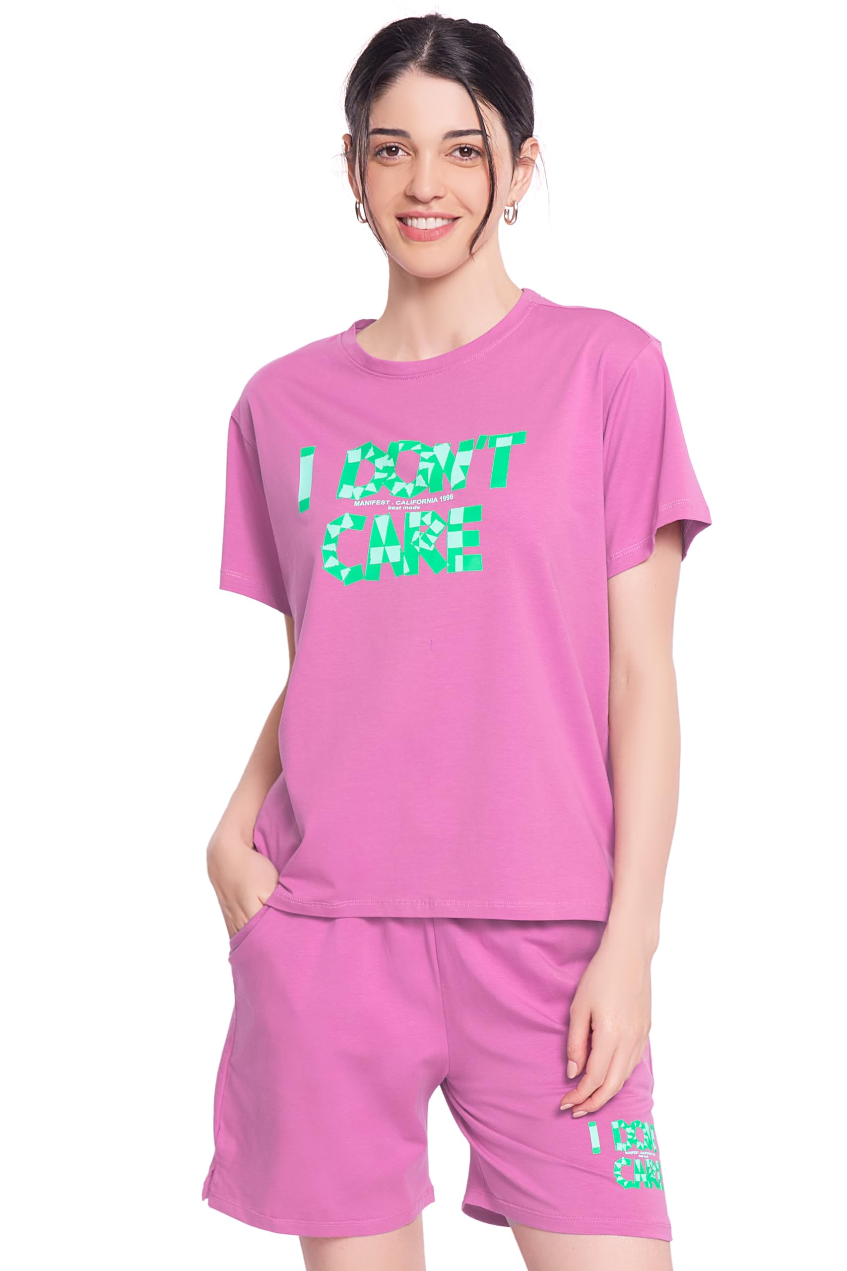 zeyo Night Suit for Women's Typography Printed Cotton Lycra Night Dress of Top and Shorts 5862-picture-28