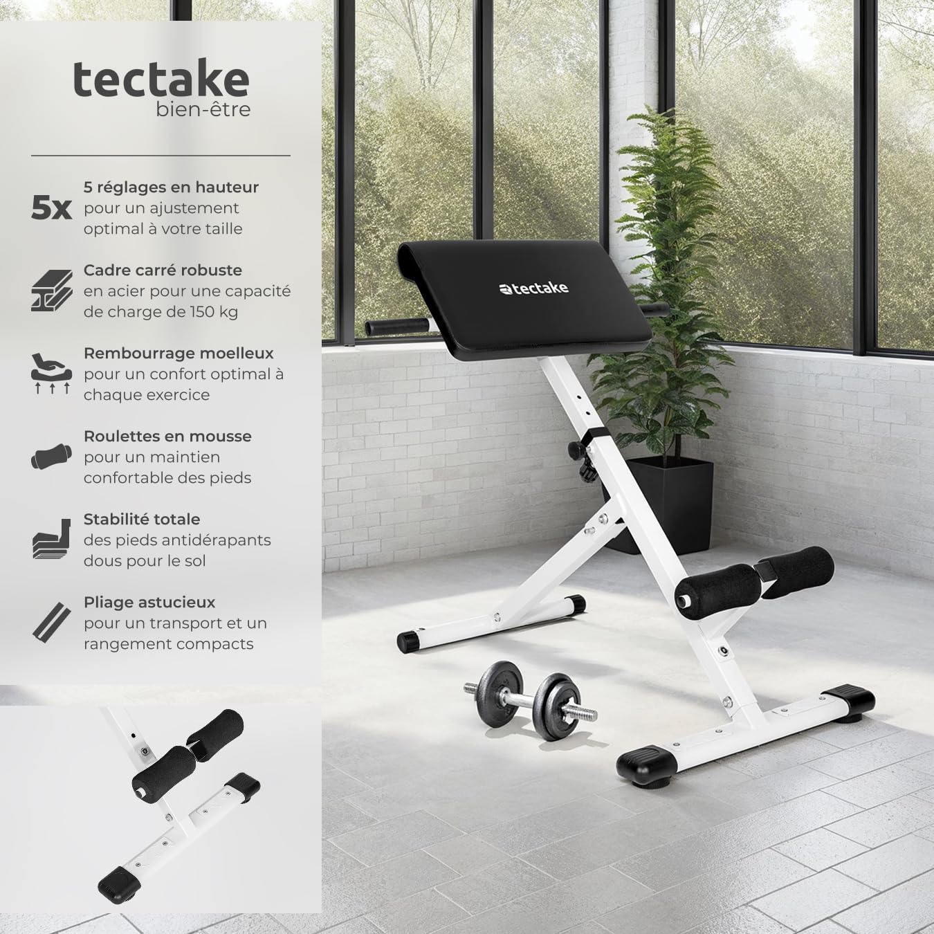 tectake® Banc de musculation pour Dos et Abdominaux, Réglable sur 5 niveaux de Hauteur, Banc lombaire pliable Hyper-extension Sport Musculation maison Appareil abdominaux, Diverses tailles disponibles