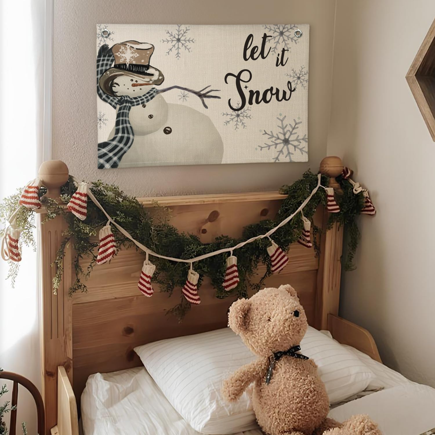 Lacama Christmas Decorations - Snowman Let It Snow Wall Hanging Linen Banner, Xmas Holiday Decor For Home Bedroom Room 30x20 in