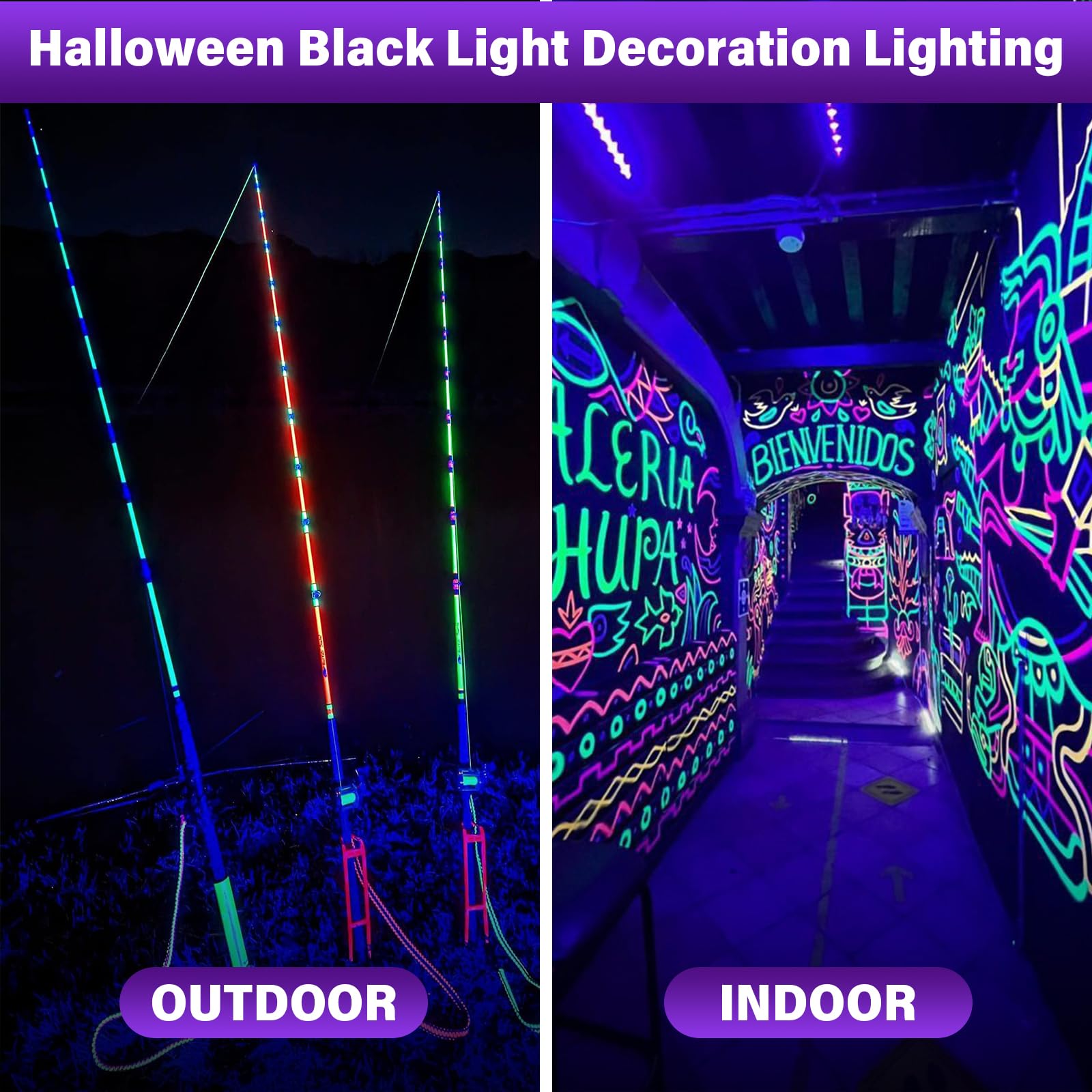 GPRK Rechargeable Black Light Battery Powered Blacklight Cordless UV Black Lights for Halloween Glow Party Painting Night Fishing Cabinet and Display, 4 Packs