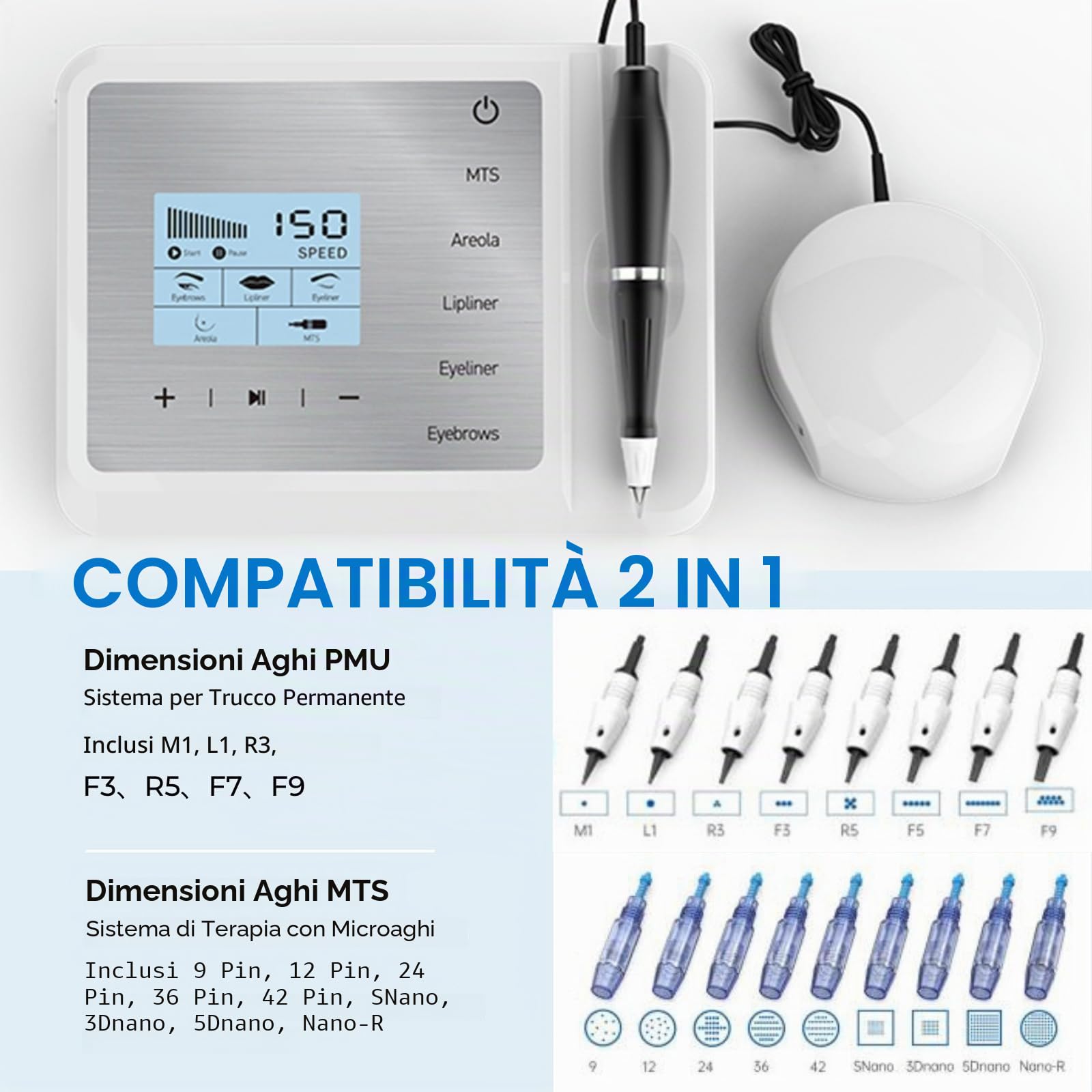 Macchina per Trucco Permanente e Tatuaggi Artmex V9 con 20 pz di Ricambio per Aghi, Kit Professionale di Microblading per Sopracciglia, Eyeliner, Labbra, Areola e Trattamento della Cura della Pelle