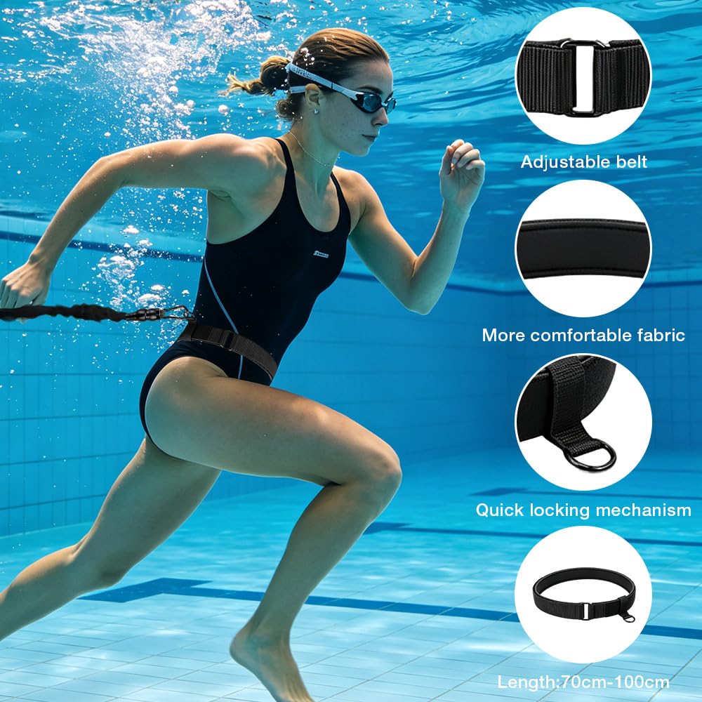 Schwimmgurt für Pool, 2.5-7.5M Einstellbare Schwimmgürtel, Schwimmtrainer mit Gurtband und Verstellbarem Gürtel, Schwimmgürtel Erwachsene Geeignet für Anfänger und Profis fü das Schwimmtraining