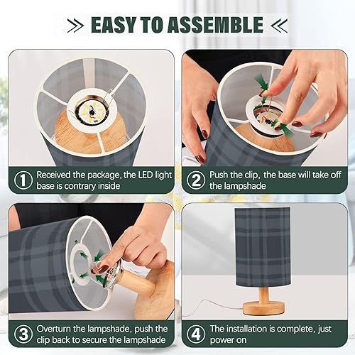 Miniatura 4 de Nightstand Lamp Table Led Lamp Classic Blue Plaid Gingham Table Lamp for Girls Bedroom lámparas para mesa de Noche