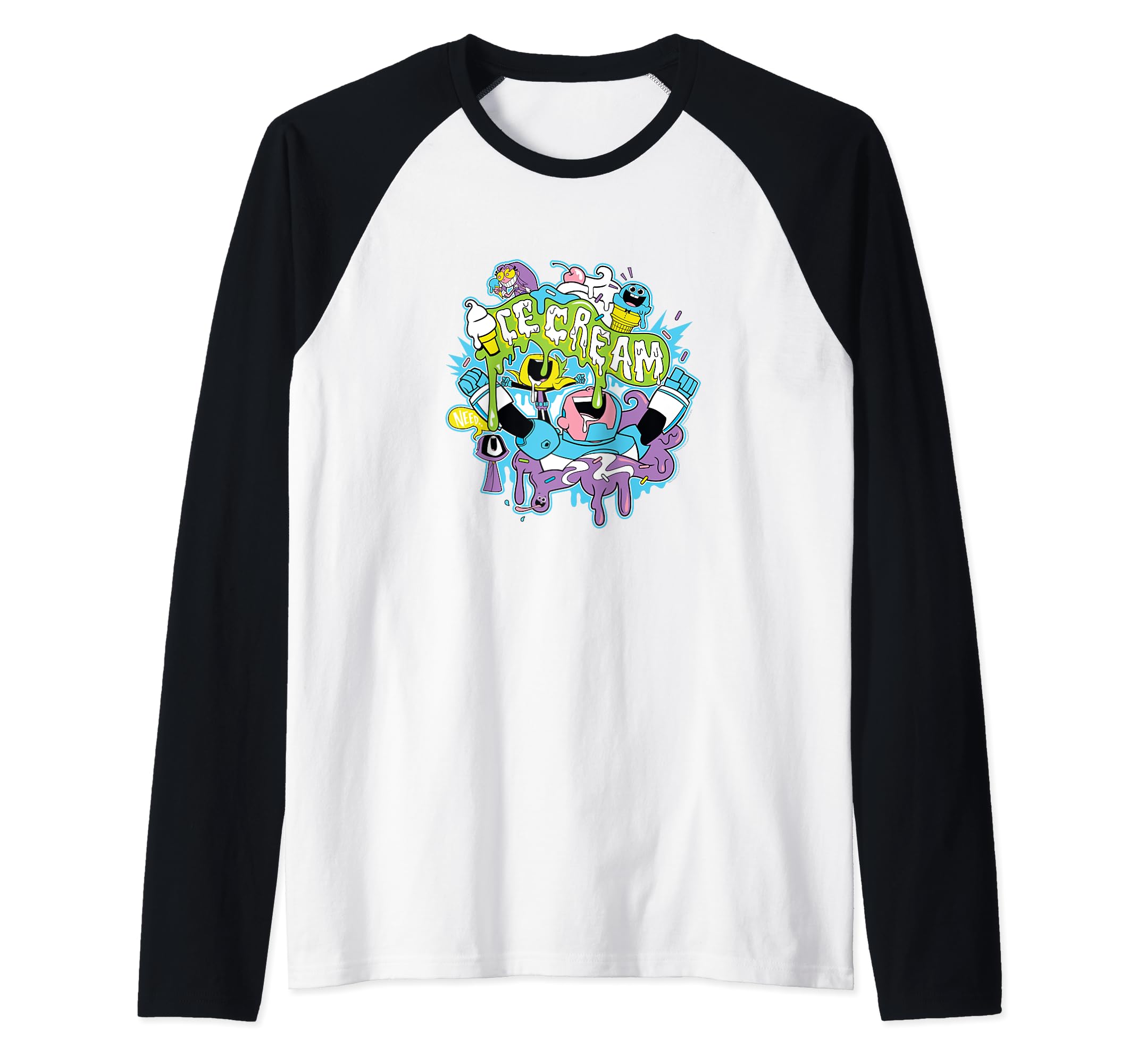 Teen Titans Go Ice Cream Raglan Baseball Tee, Black