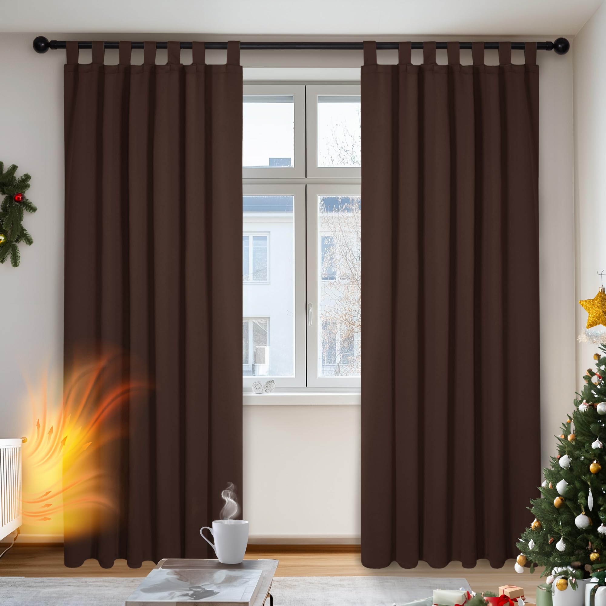 Deconovo Chocolate Window Treatments Tab Top Blackout Curtains Thermal Insulated Curtains Room Darkening Curtains For Bedroom W55 X L96 Two Panels