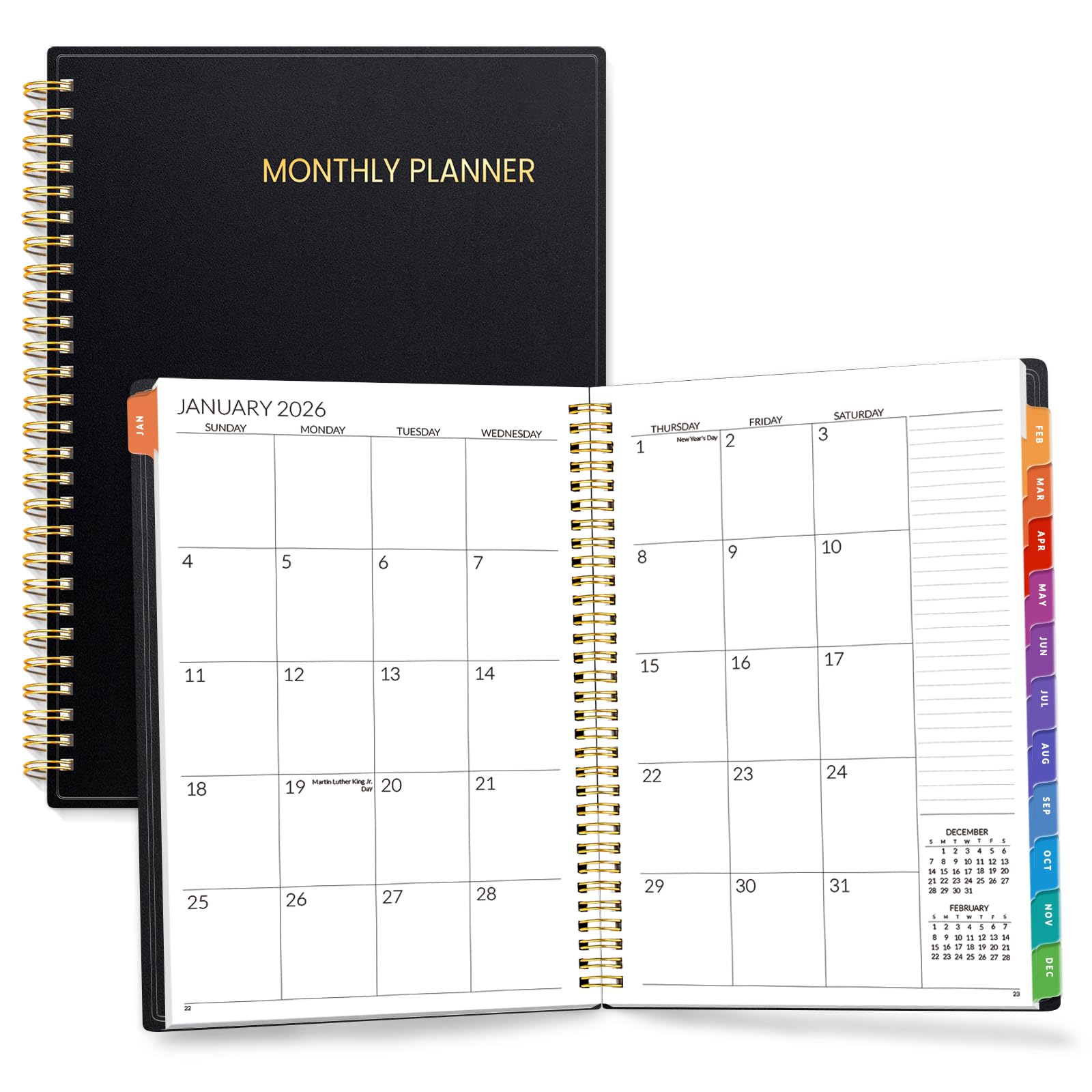 2026-2027 Planner - 24 Months (Jan 2026 - Dec 2027) - 7"x10" Monthly Spreads & Yearly Planner, Black