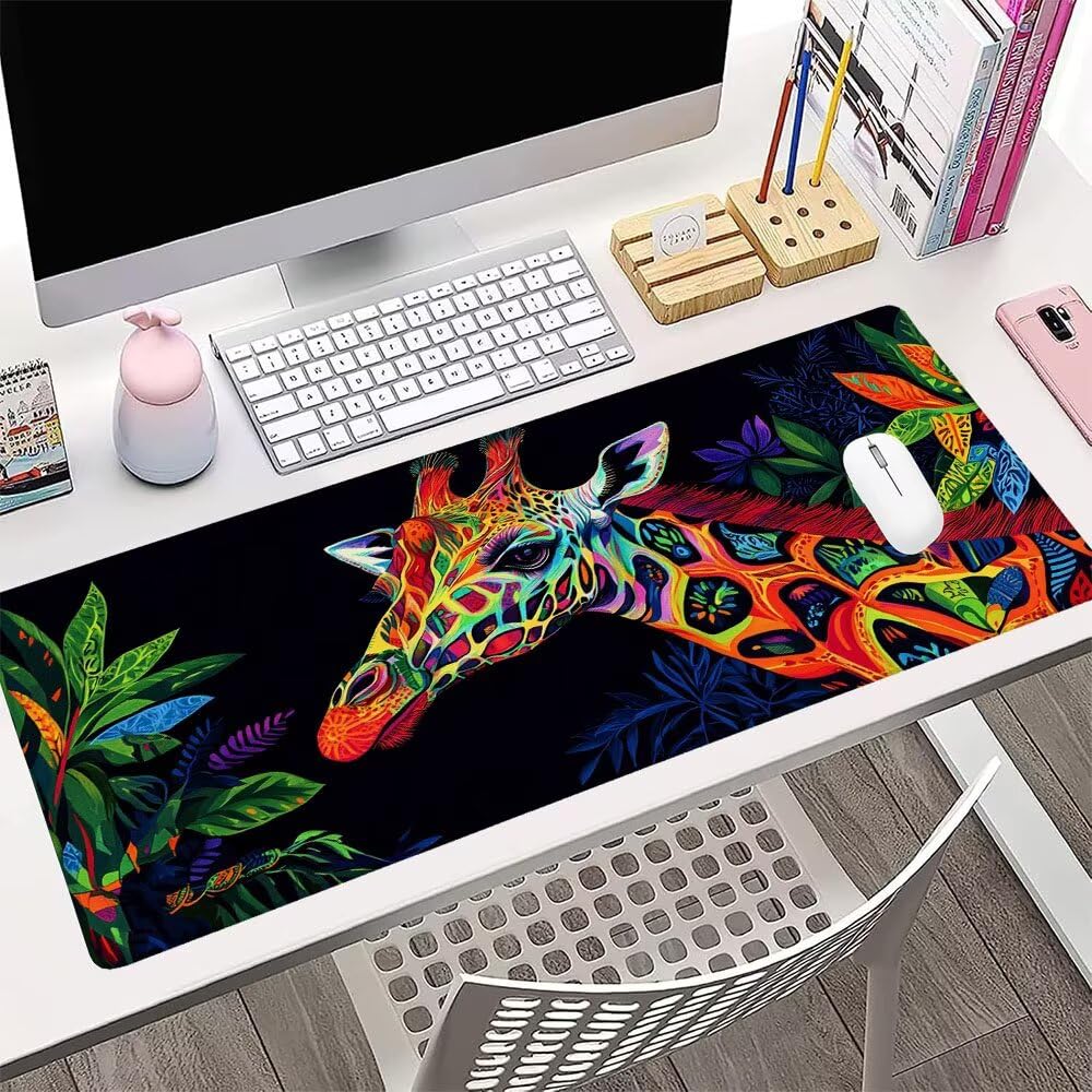 Alfombrilla de Mouse para Juegos, Colore, XXL, Antideslizante, Impermeable, Diseño de Giraffa, Extendido, Grande, 1200x600x3mm, para PC, Laptop, Ufficio, Famiglia d-222