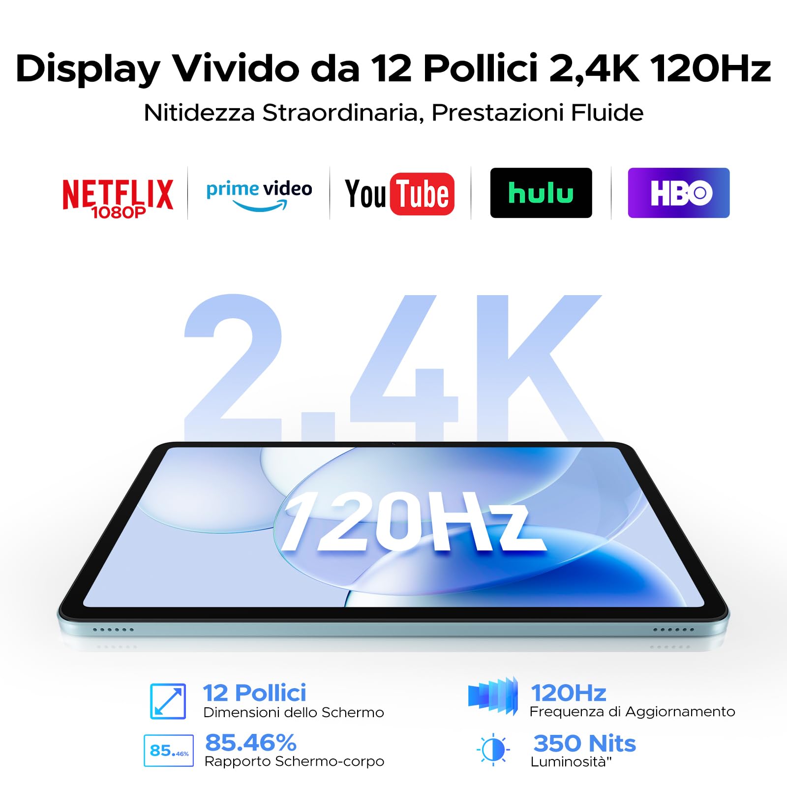 P12 Android 16 Tablet 12 Pollici,T7280 Octa-Core,48 RAM,Nero | 128GB/2TB TF, IPS 2.4K Display 120 Hz, 10000 mAh,WiFi5, 8MP+13MP,Gemini AI, Tablet con Tastiera, Face ID/GPS/OTG/FM
