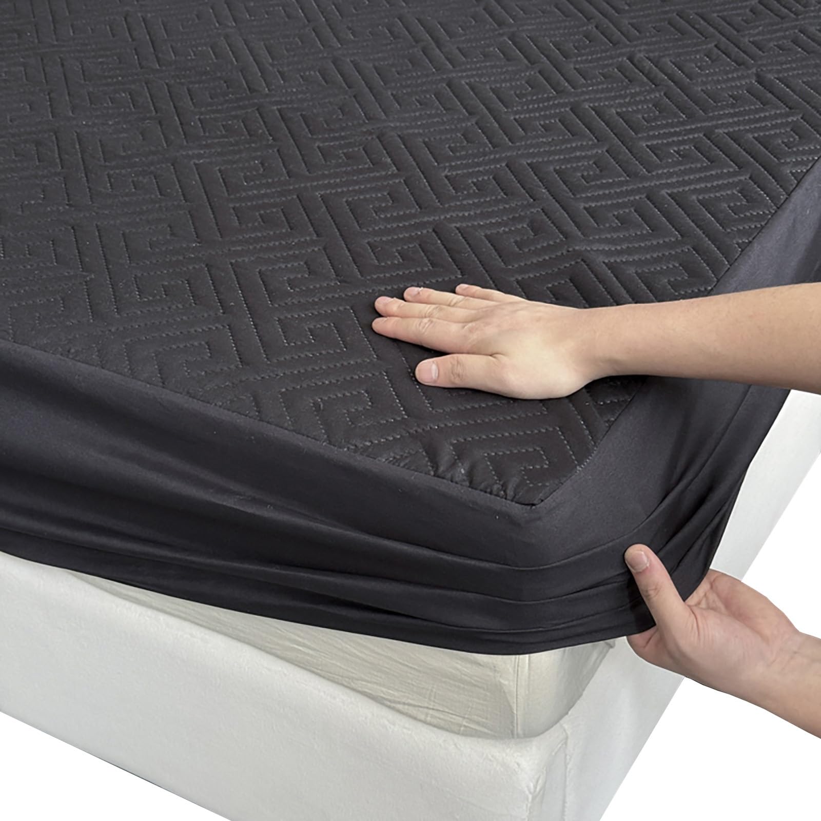 Non-Slip Mattress Protector Double Bed, 30cm Deep Pocket Fitted Cover with Full-Circle Elastic Grip, Waterproof Quilted Soft Top, Easy to Remove & Clean(Black,120x200cm/47x79in)