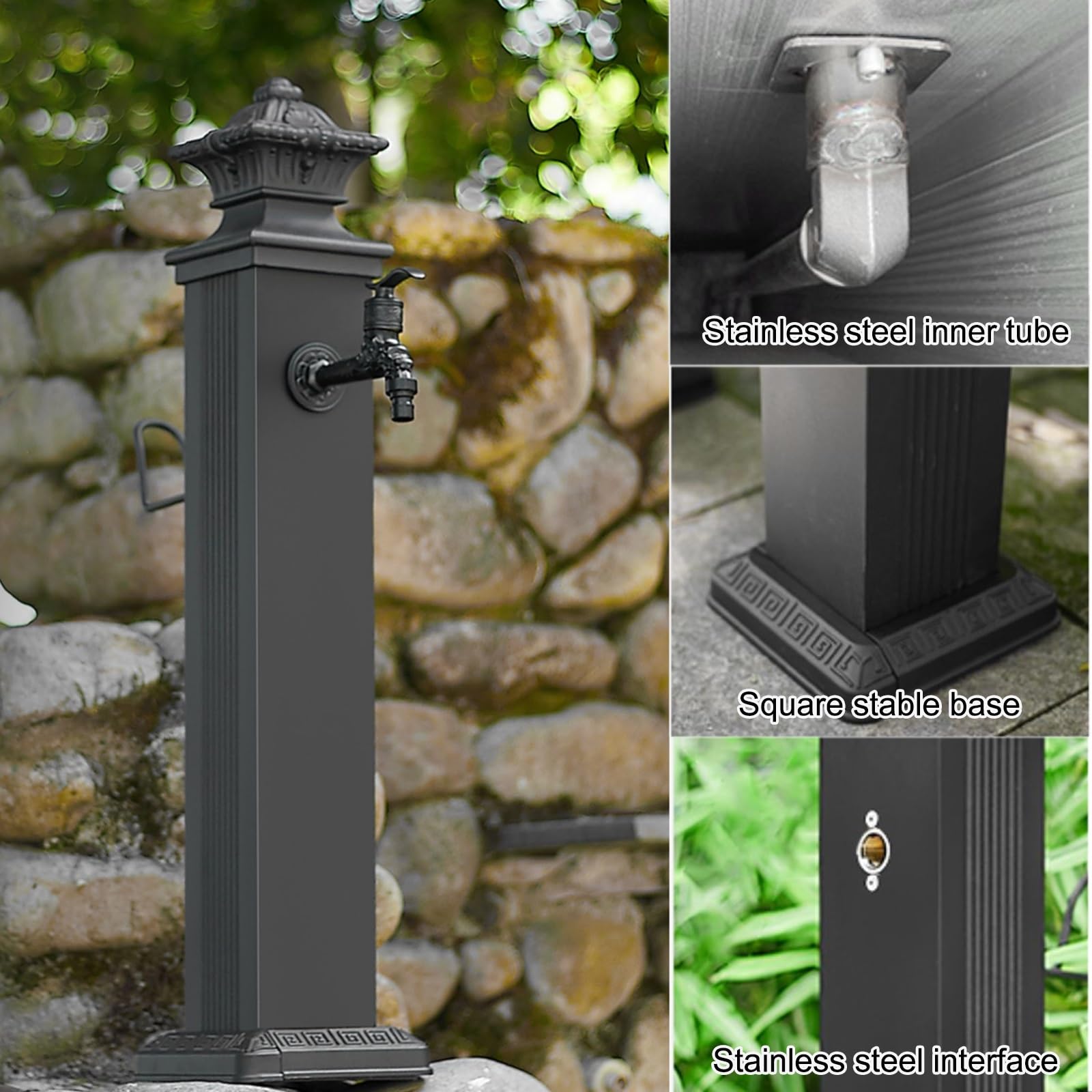 Fontana a Colonna da Giardino, Colonna d'Acqua per Il Giardino, Fontanella a Colonna con Rubinetto Acqua, per Giardino, terrazza o Piscina, Stile Vintage(Black C,72 * 17cm/28.3 * 6.7in)