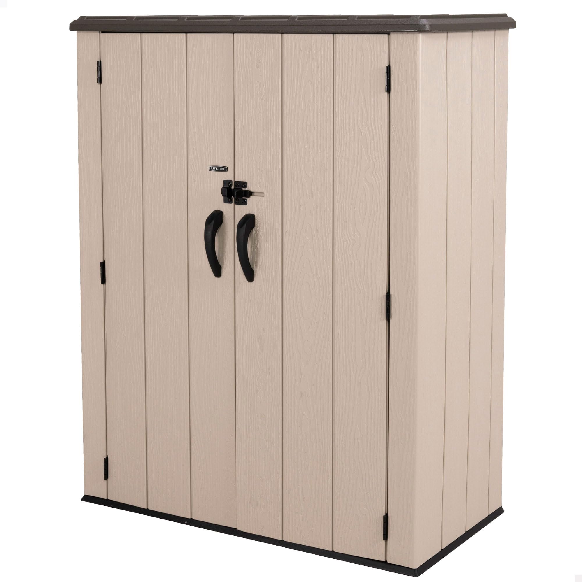 LIFETIME Armario Exterior Vertical Rough Cut™ 1.500 L, Polietileno HDPE, con Suelo, Doble Puerta con Cierre para candado, Estructura Reforzada, estantes Interiores, Resistente a la Intemperie (92315)