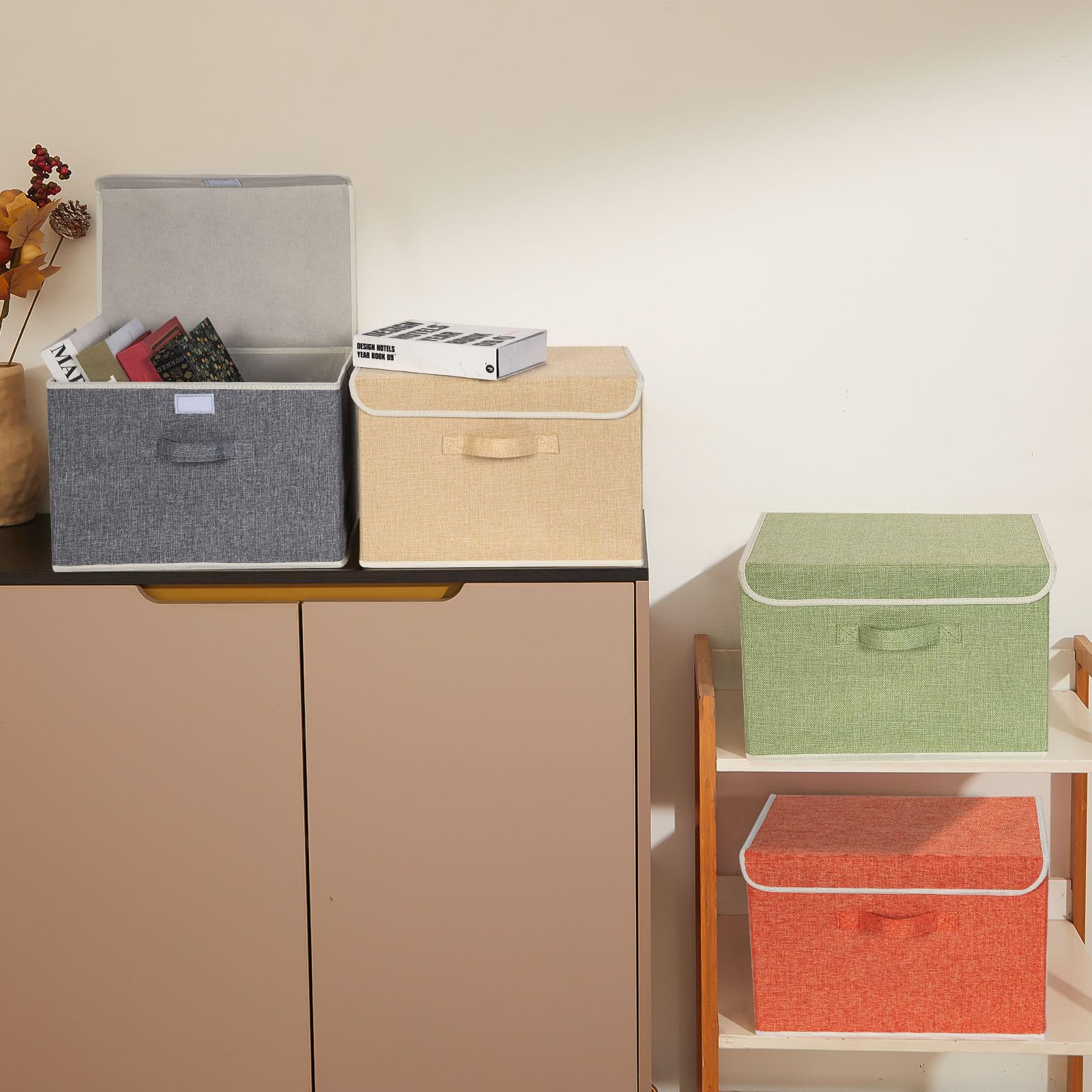 BrilliantJo Boîtes de Rangement avec Couvercles, Panier de Rangement Pliable pour Vêtements Jouets Livres Placard Chambre à Coucher Maison 38 * 25 * 25 cm 4x couleurs arc-en-ciel
