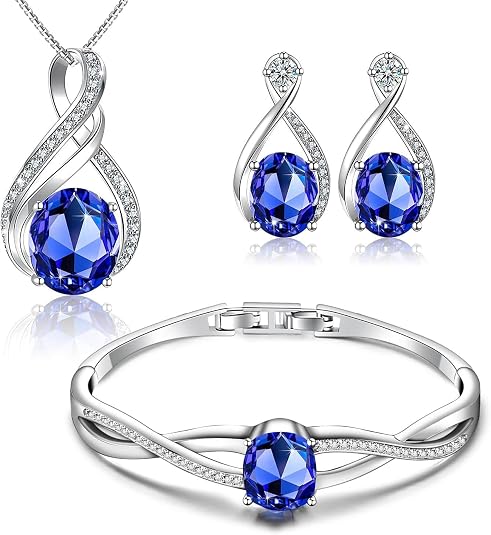 Crystal Jewelry Set for Women – 18K White Gold Plated Necklace, Bracelet & Earrings Gift