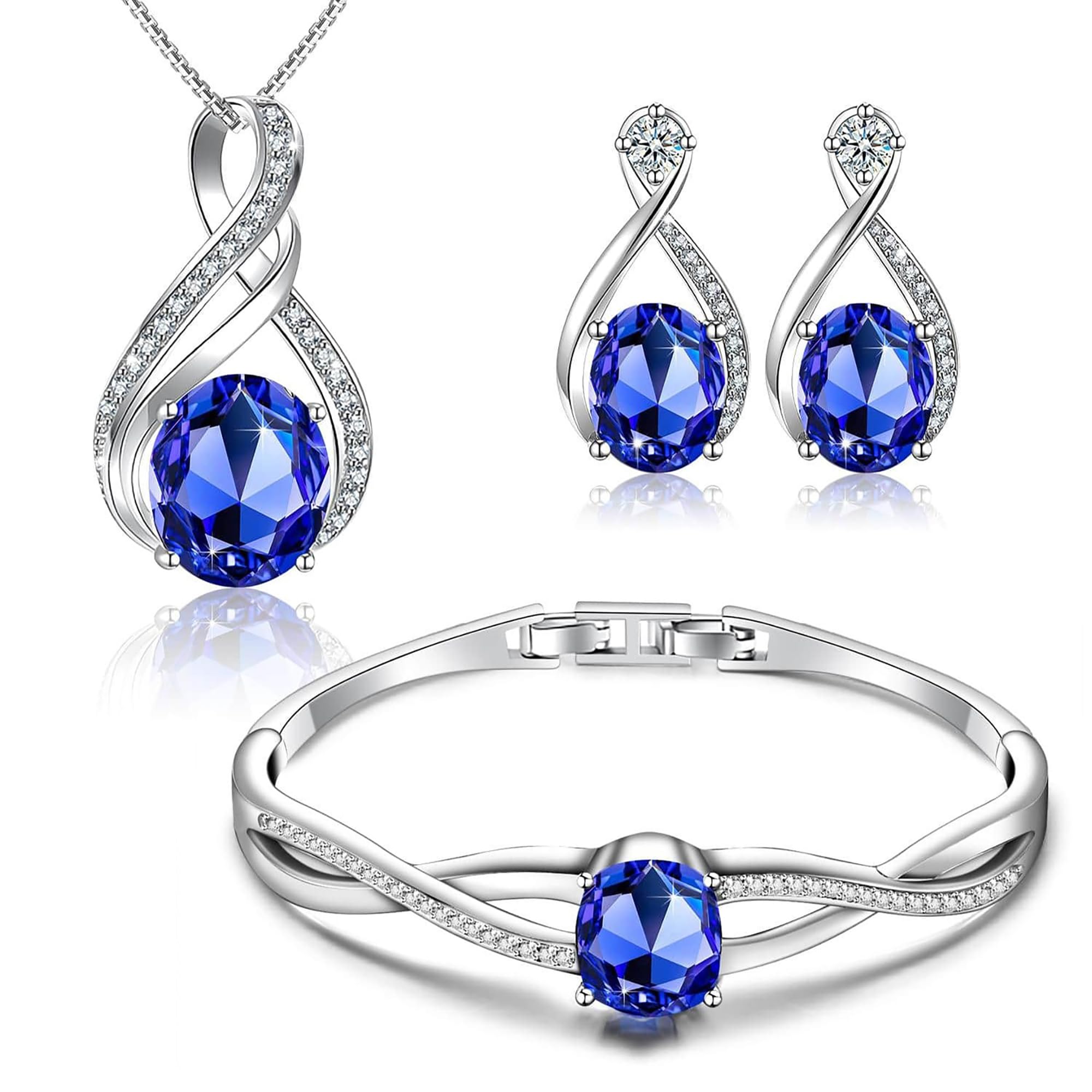 Charming Crystal Jewelry Sets For Women 18K White Gold Plating Bracelet Necklace And Earrings Sets For Wife Girlfriend Or Mothers Idea Gift For Mother's day