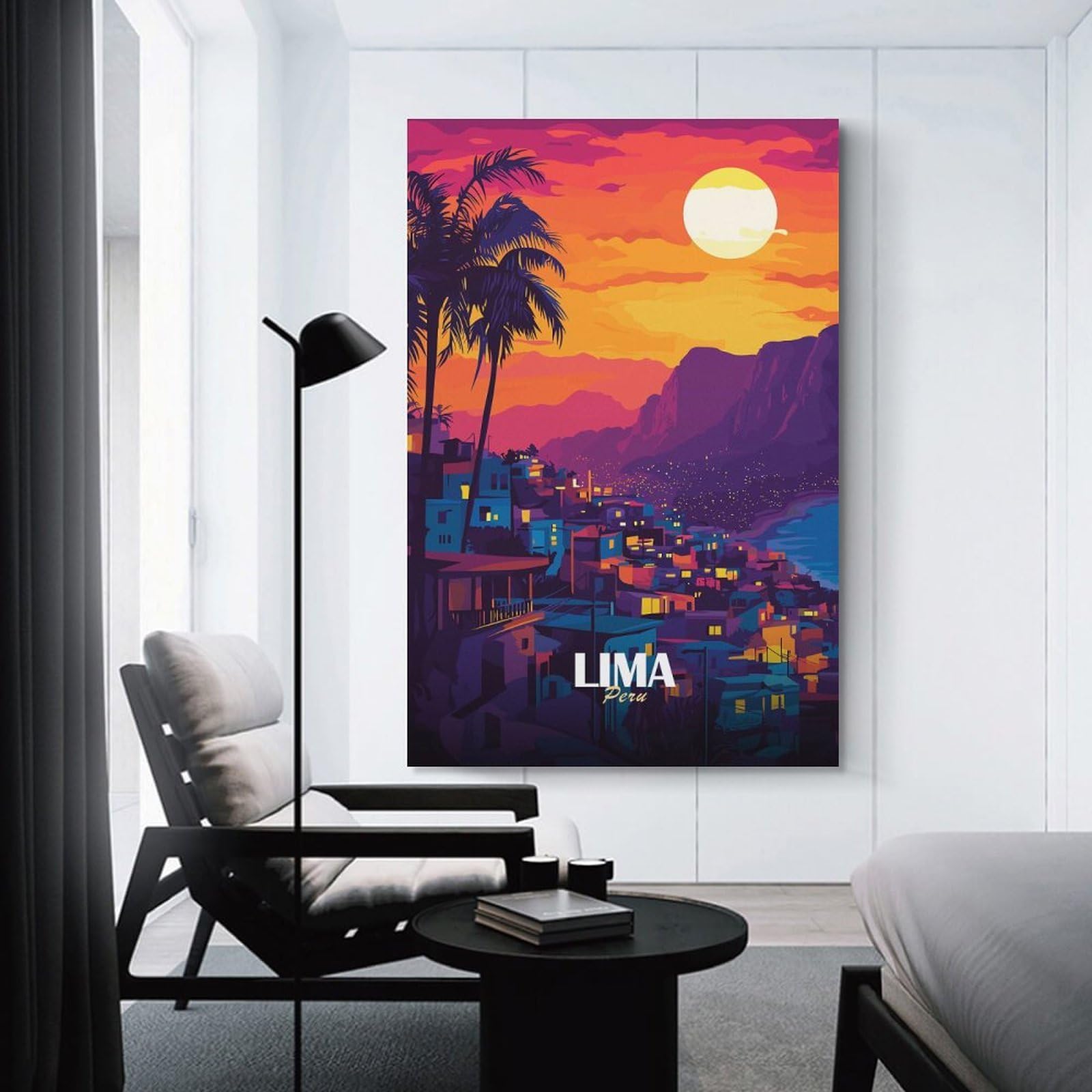 Junmoney Canvas Art Print Lima, Peru Cityscape at Sunset, 20x30inch(50x75cm), for New Homes, Bedrooms Or Workspaces, Thoughtful Wall Decor for Art Lovers