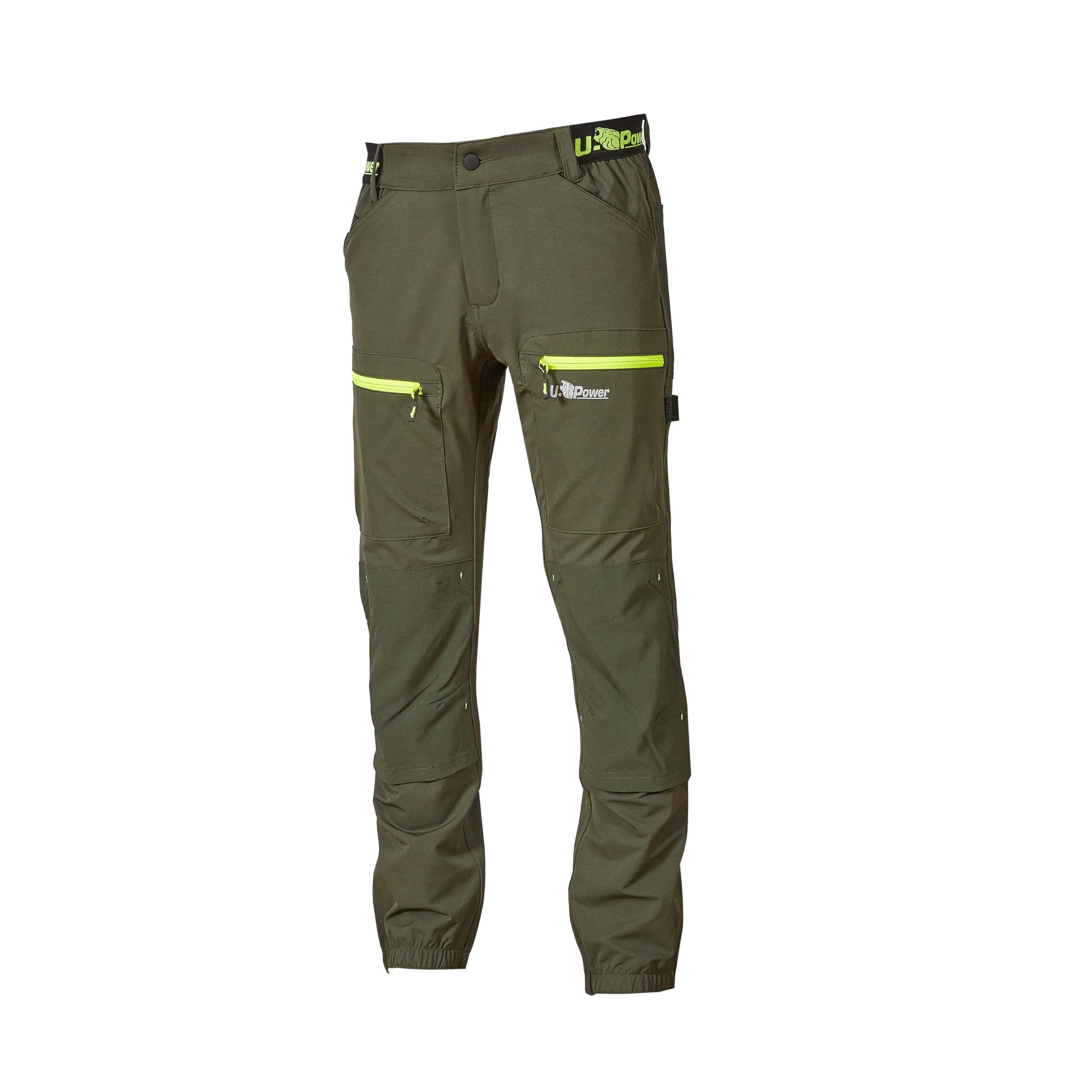 U-Power Don't Worry... BE Happy! Pantalone da Lavoro in Tessuto Stretch, con Tasche, vestibilità Jogging Horizon Dark Green Pantaloni Casual da Lavoro Uomo