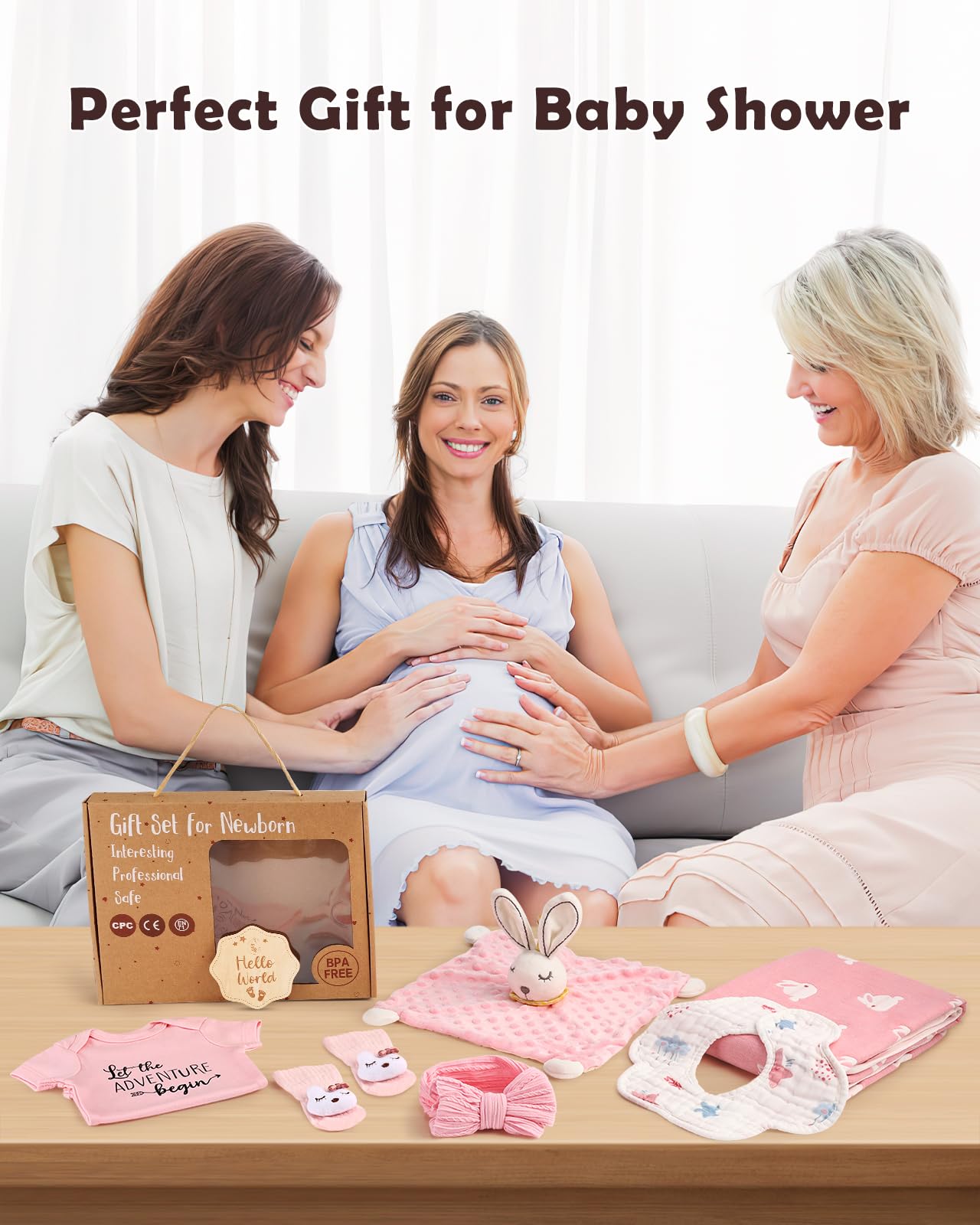 Lictin Set Regalo Neonato per Bambini e Bambine-neonata femmina regali,Regali Nascita con bavaglini, coperta di sicurezza per coniglietti, calzini, pietre miliari in legno, ecc. regali per bambine.