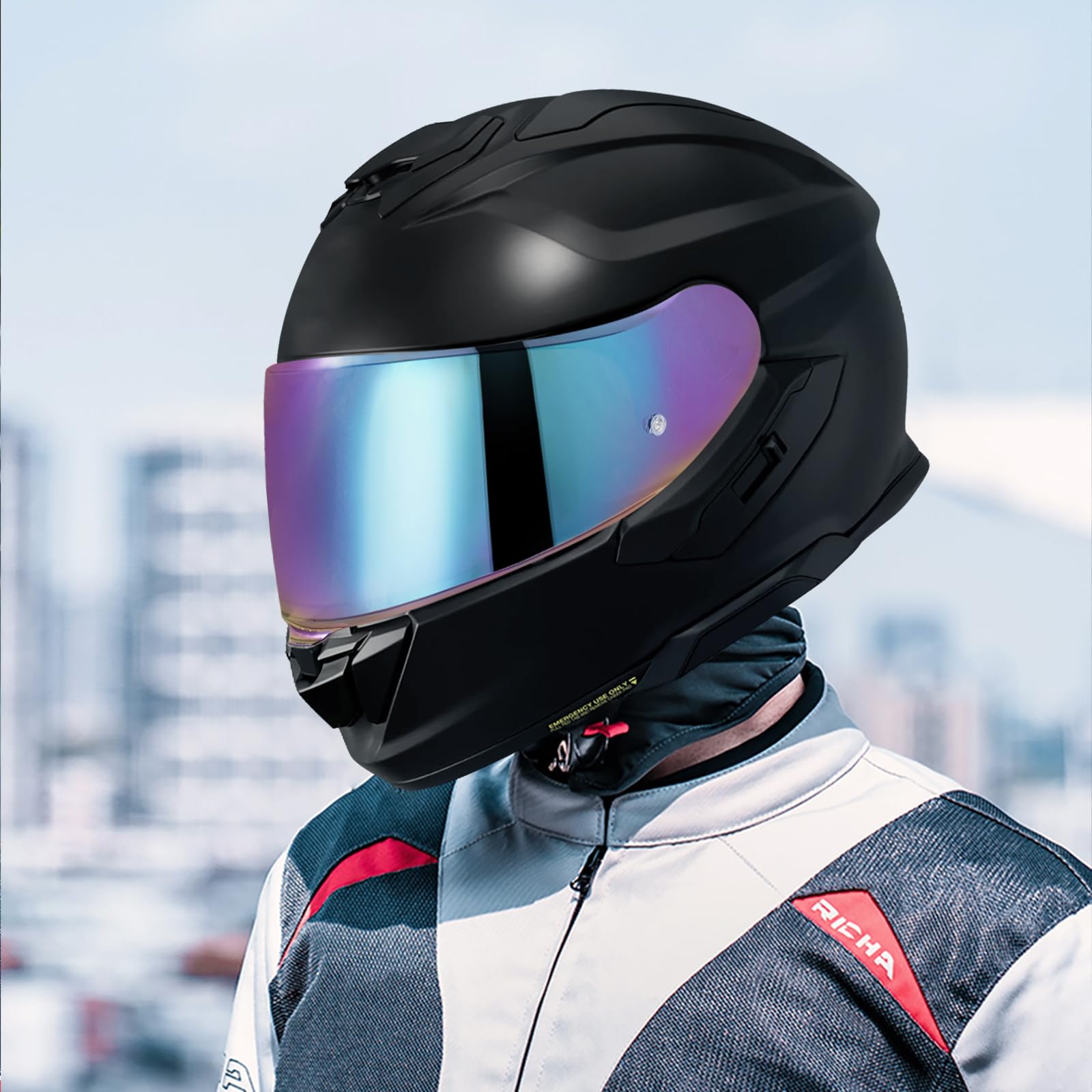Visiera Casco Moto per GT Air 3 CNS-1C Visiera Casco Integrale Antivento Protezione UV Lente per Visiera per Casco Parti di Ricambio (Arcobaleno)