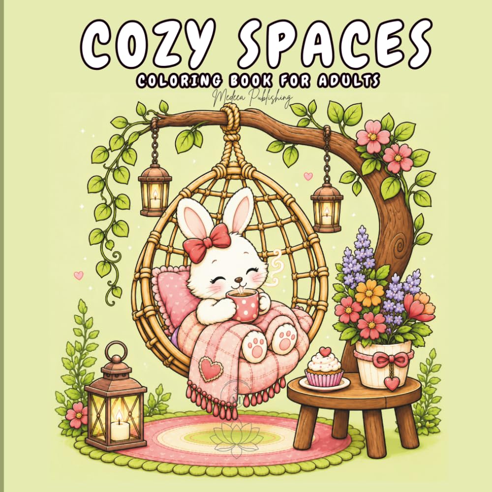 Cozy Spaces: Coloring Book for Adults and Teens, A Hygge-Inspired Collection Featuring Relaxing Familiar Corners, Cozy Scenes with People and Cute Animal Characters for Stress Relief and Calm