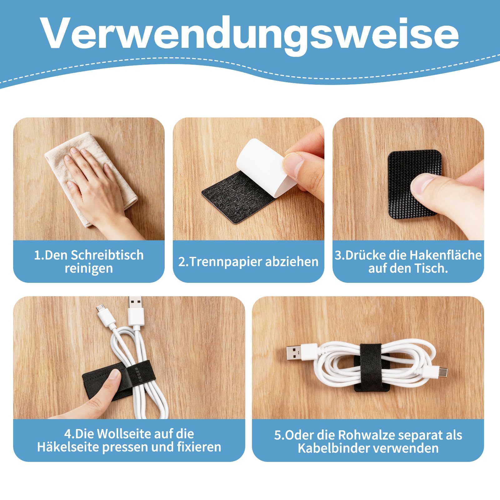 Icetop 41-teiliges Kabelmanagement für Schreibtisch schwarzes | selbstklebende Kabelhalter wiederverwendbare Kabelriemen Cable Management Under Desk für PC Elektroinstallation