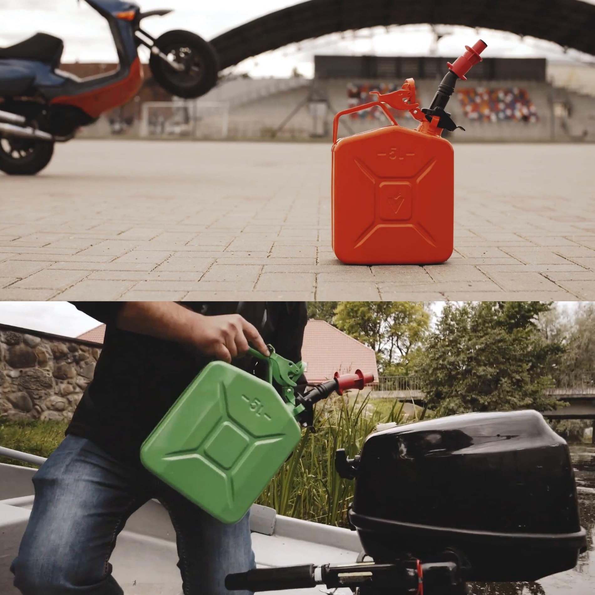 BW® Beccuccio per tanica carburante in metallo, 5/10/20 litri, "Smart Spout" con protezione antigoccia, colore nero, RAL 9005, made in Europe