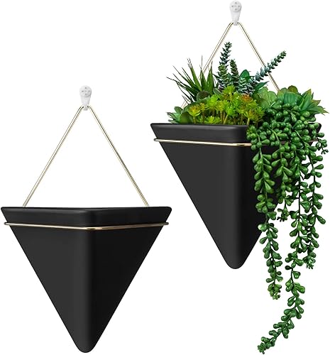 Hangerspace - Jardinera de cerámica colgante, decoración de pared, soporte de planta, jarrón geométrico