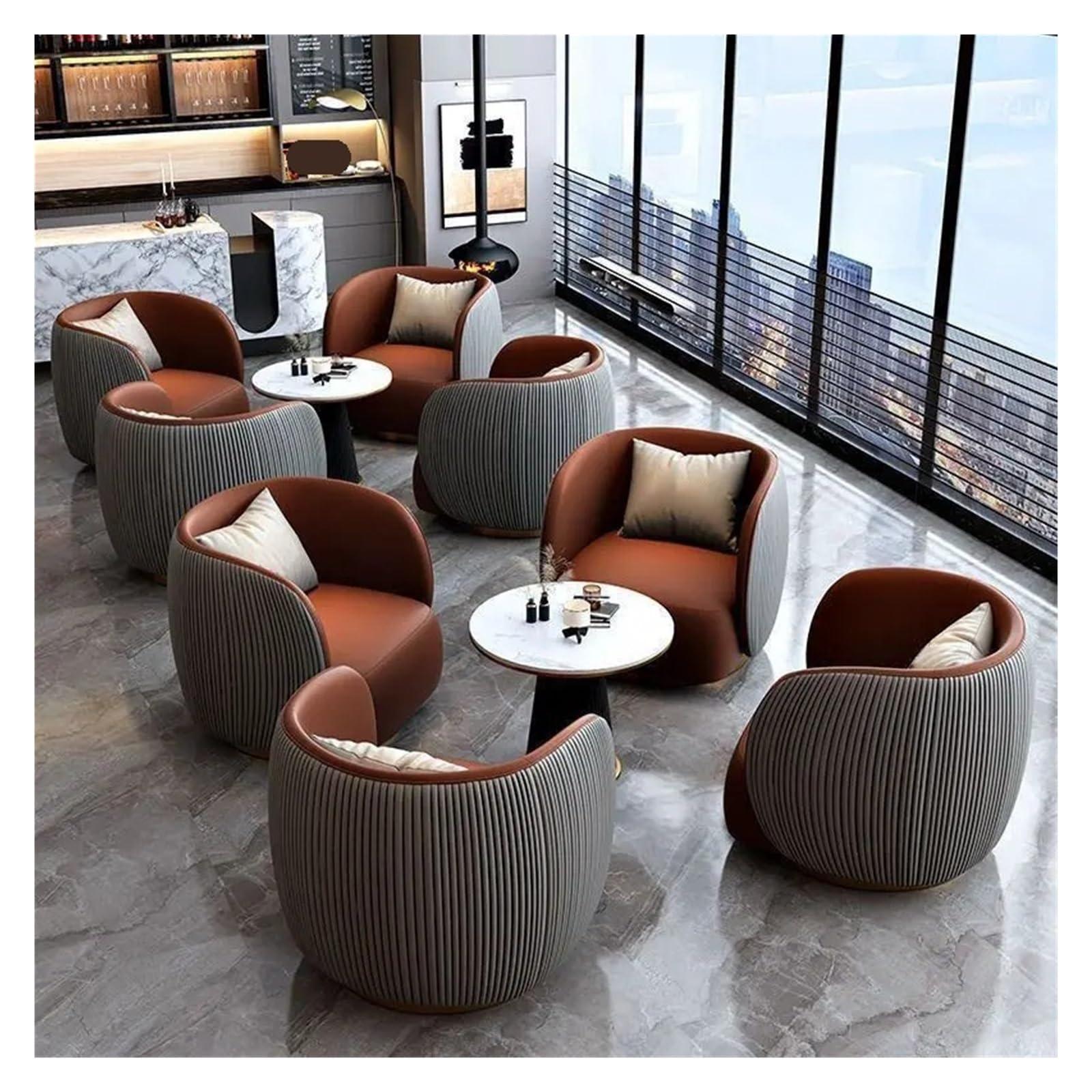 Generico Sofá nórdico for negociación de Oficina, recepción de Hotel, salón de Belleza, área de Descanso, luz de Ocio, sofá Individual de Lujo, Muebles de Sala de Estar(Brown-Orange Embossi)