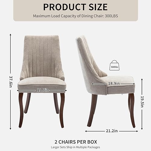 Miniatura 3 de Mid-Century - Juego de 6 sillas de comedor modernas, tapizadas de tela con canal copetudo, Sillas de Comedor con patas curvadas de madera maciza,