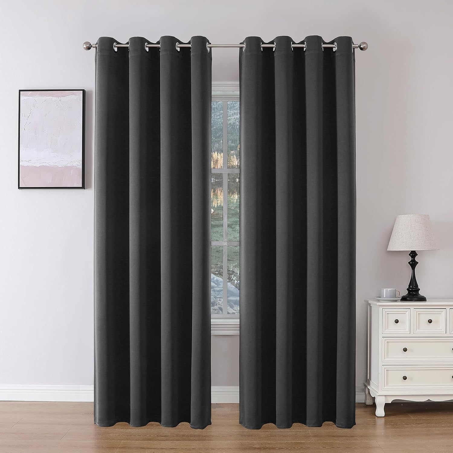 Joydeco Blackout Curtains 95 Inch Length 2 Panels Set, Thermal Insulated Grey Curtains & Drapes 2 Burg, Room Darkening Grommet Drapes for Living Room Bedroom Window (Dark Grey, W52 x L95 Inch)